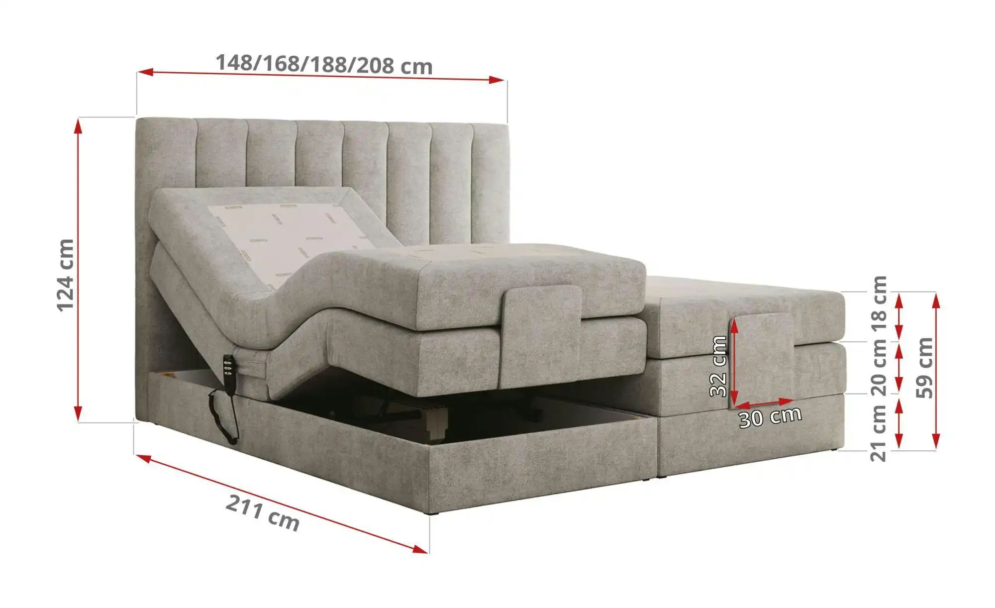 Motor Boxspringbett mit Bettkasten Comforto ¦ grau ¦ Maße (cm): B: 188 H: 1 günstig online kaufen