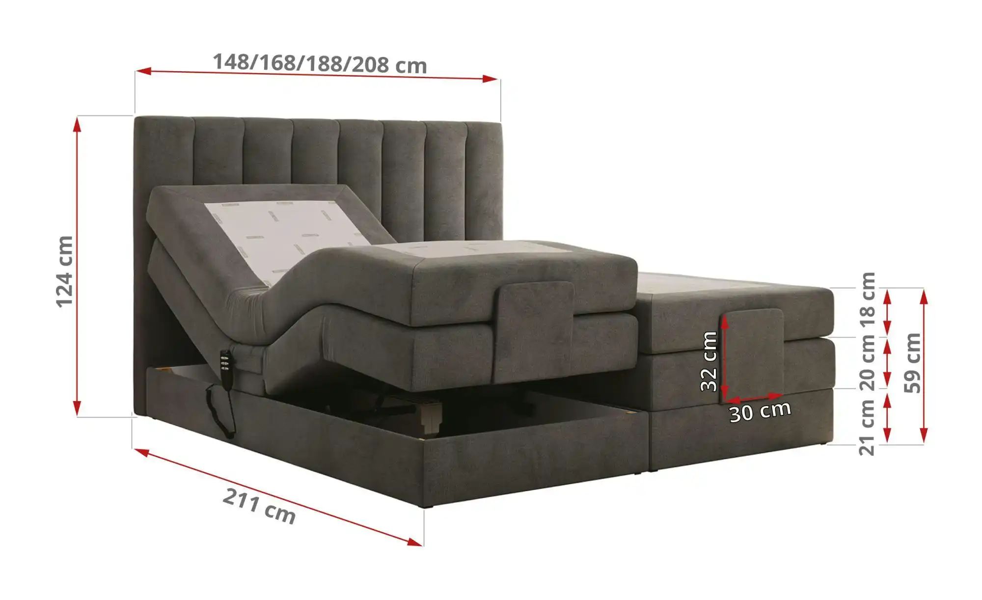 Motor Boxspringbett mit Bettkasten Comforto ¦ grau ¦ Maße (cm): B: 208 H: 1 günstig online kaufen