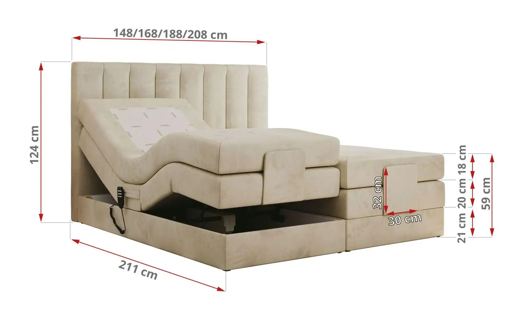 Motor Boxspringbett mit Bettkasten Comforto ¦ beige ¦ Maße (cm): B: 188 H: günstig online kaufen