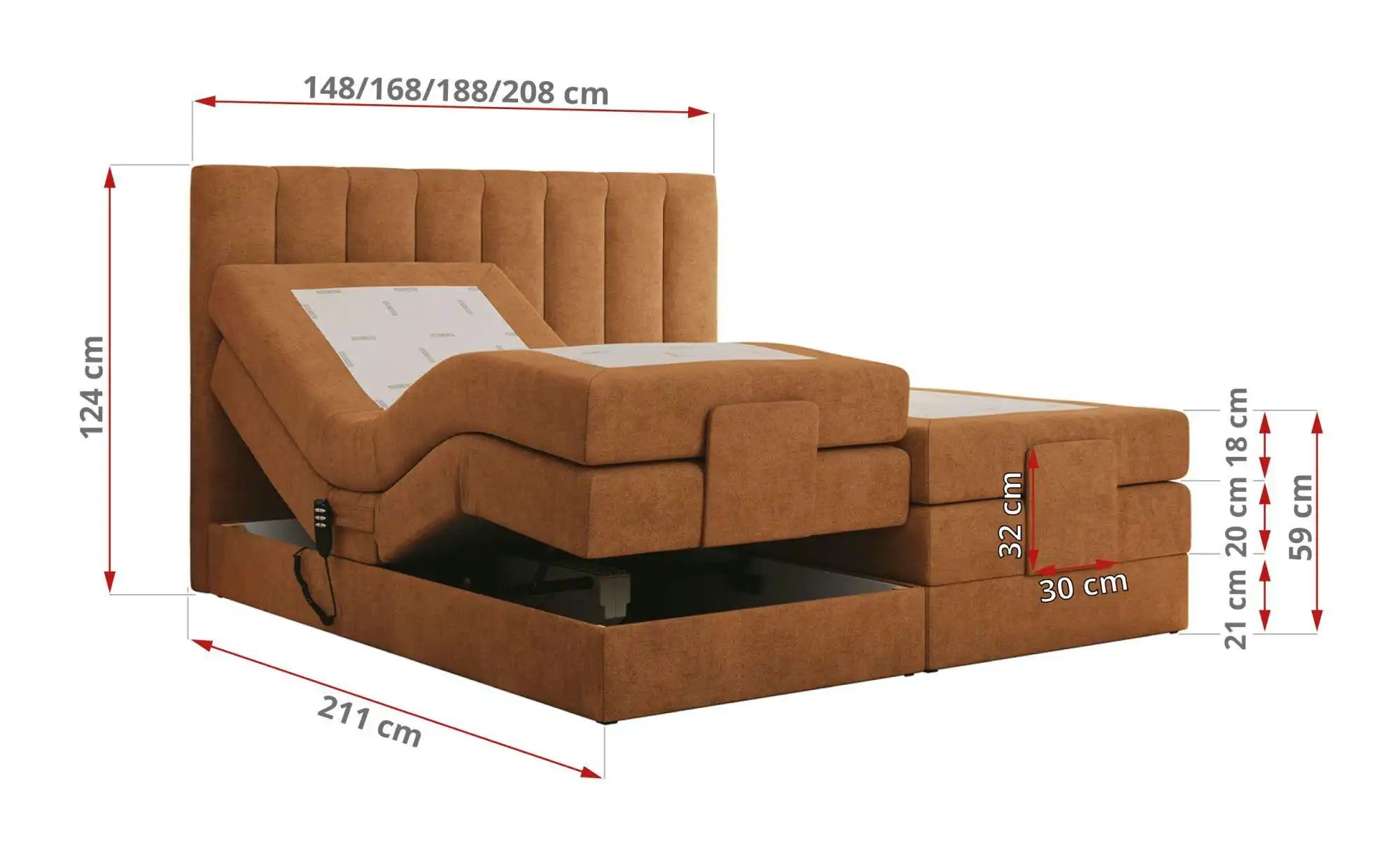 Motor Boxspringbett mit Bettkasten Comforto ¦ orange ¦ Maße (cm): B: 188 H: günstig online kaufen