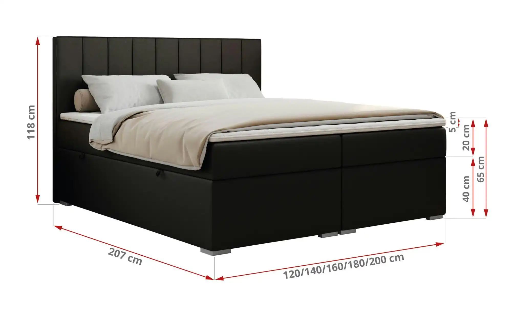 Thumbnail - Boxbett mit Bettkasten Ally ¦ schwarz ¦ Maße (cm): B: 140 H: 118 Betten > Komfortbetten - Höffner