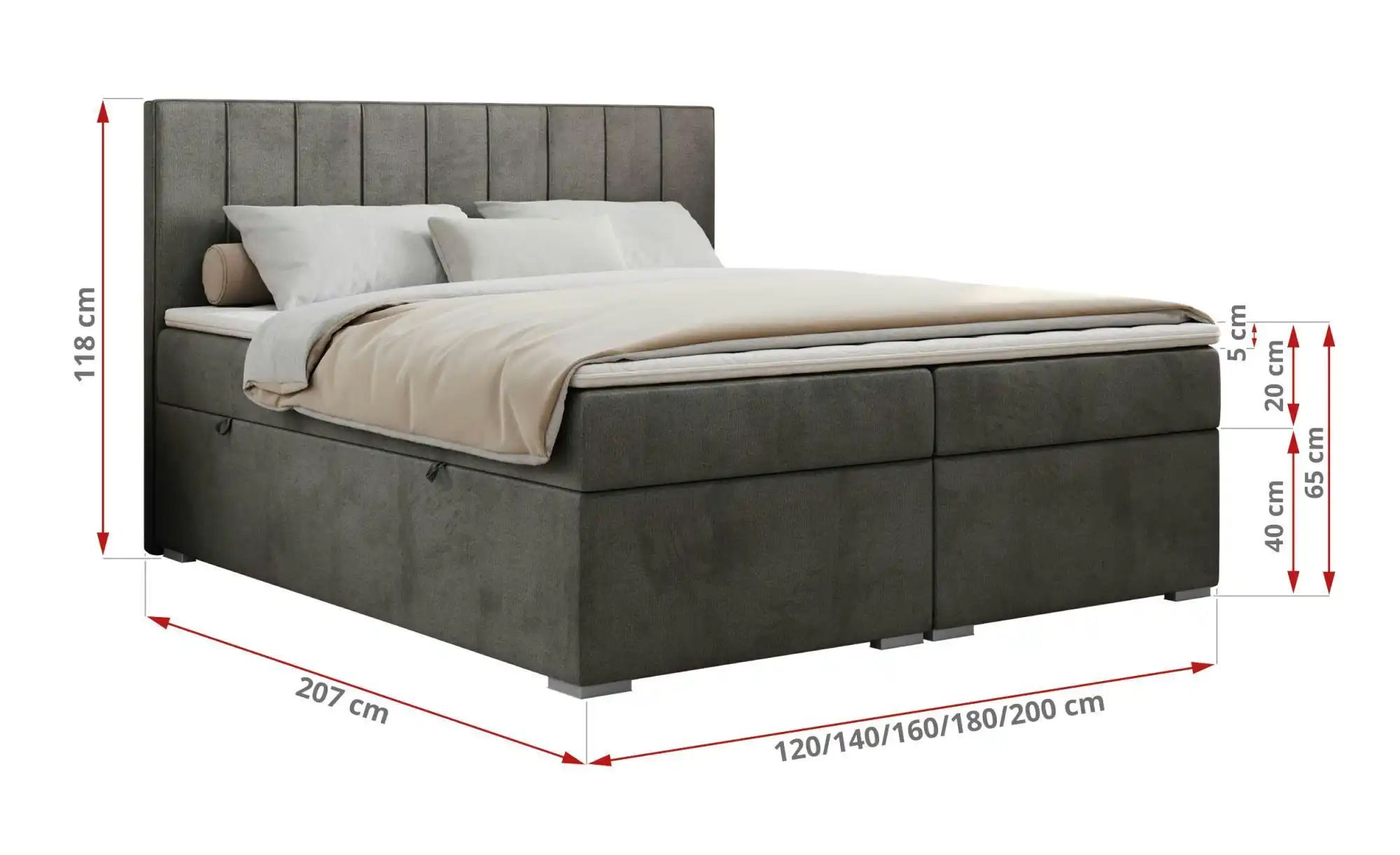 Thumbnail - Boxbett mit Bettkasten Ally ¦ grau ¦ Maße (cm): B: 180 H: 118 Betten > Komfortbetten - Höffner