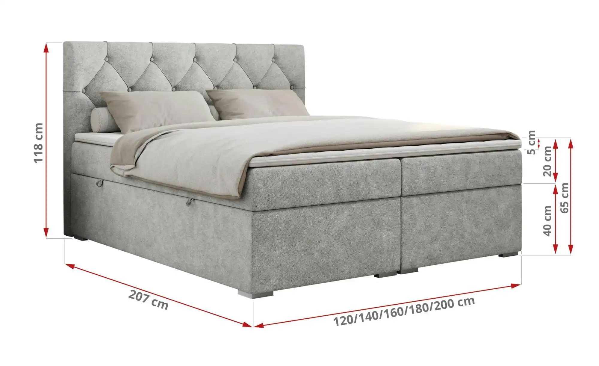 Thumbnail - Boxbett mit Bettkasten Alda ¦ grau ¦ Maße (cm): B: 140 H: 118 Betten > Komfortbetten - Höffner