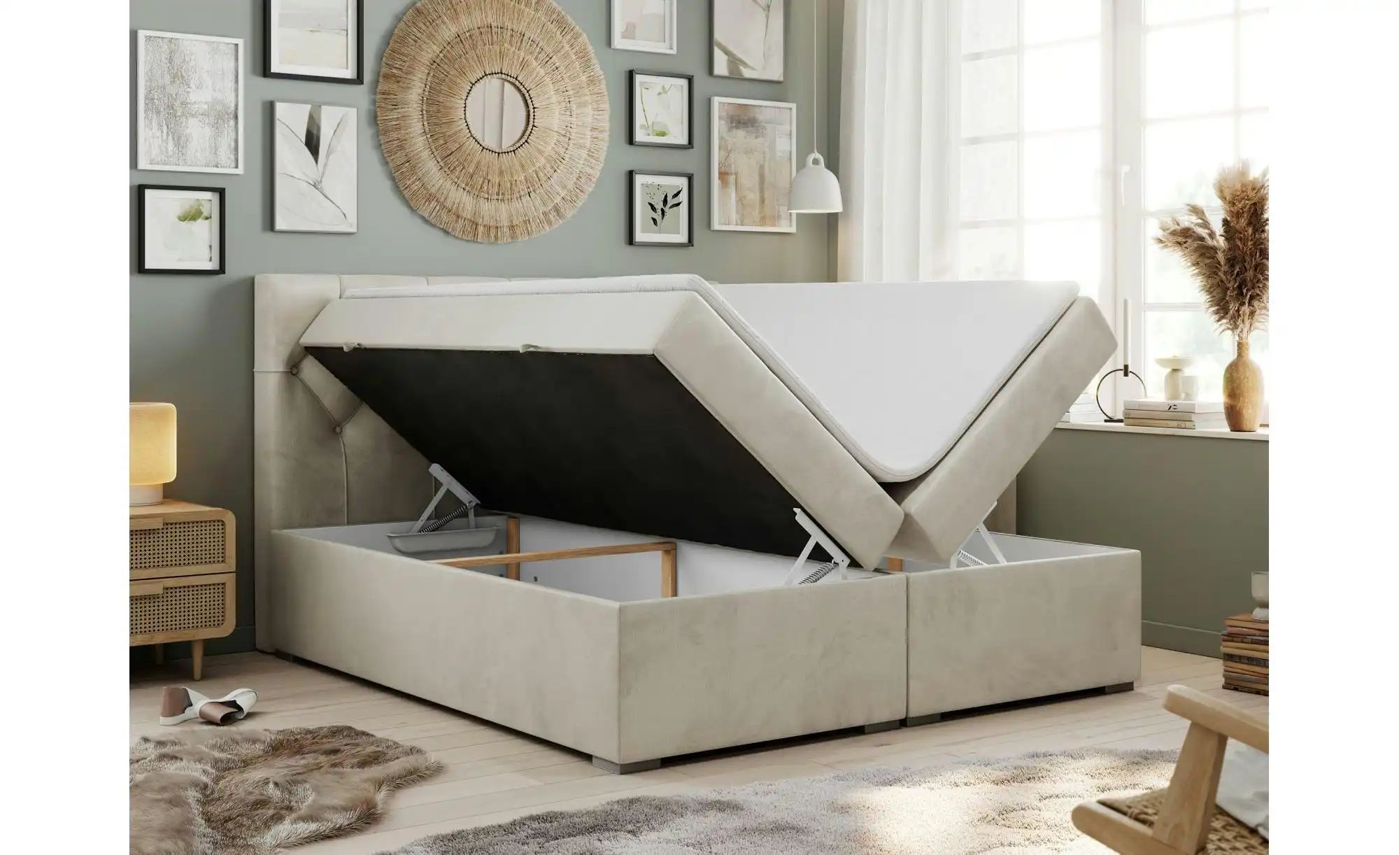 Boxbett mit Bettkasten Alda ¦ beige ¦ Maße (cm): B: 160 H: 118 Betten > Kom günstig online kaufen