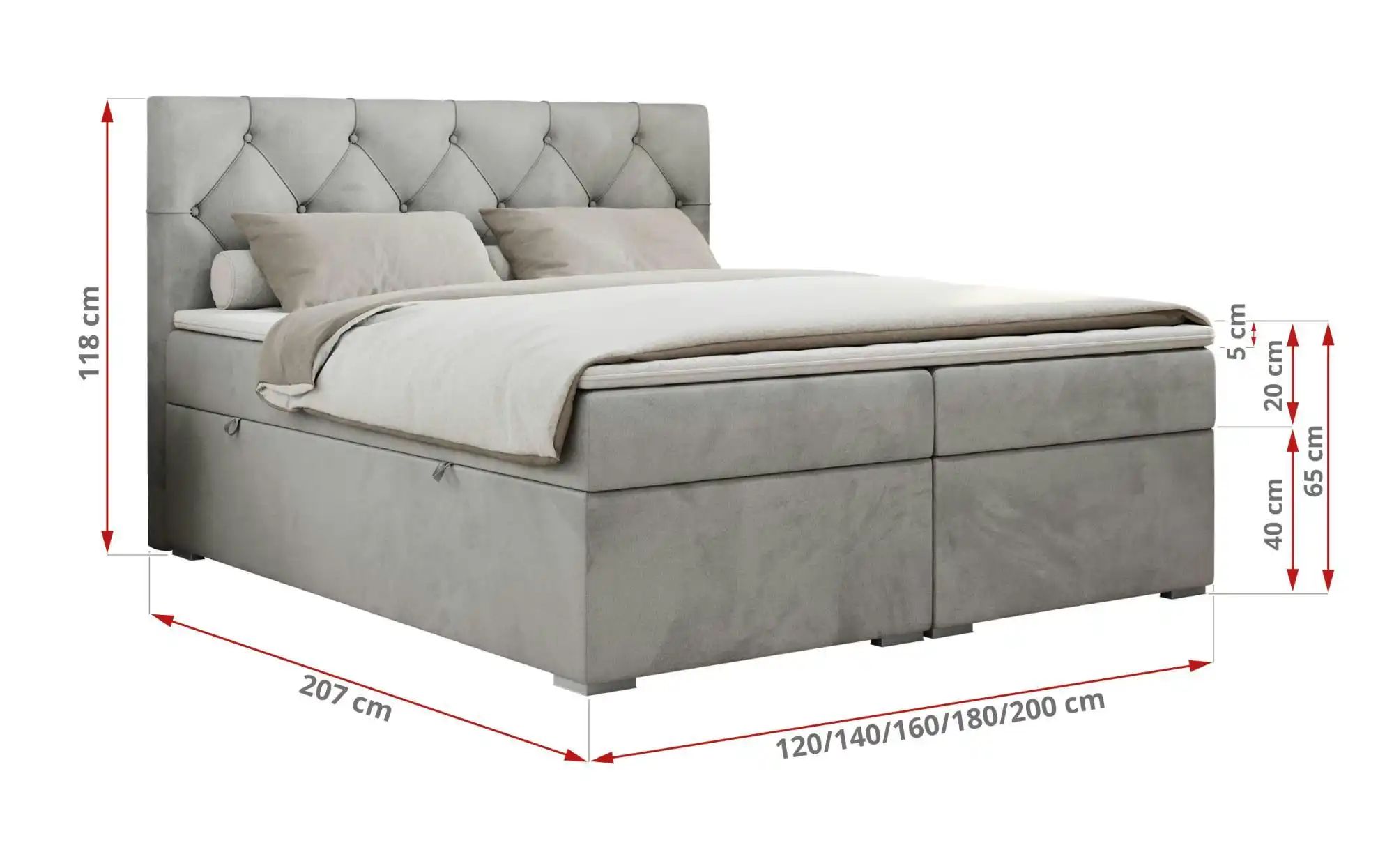 Thumbnail - Boxbett mit Bettkasten Alda ¦ silber ¦ Maße (cm): B: 200 H: 118 Betten > Polsterbetten - Höffner