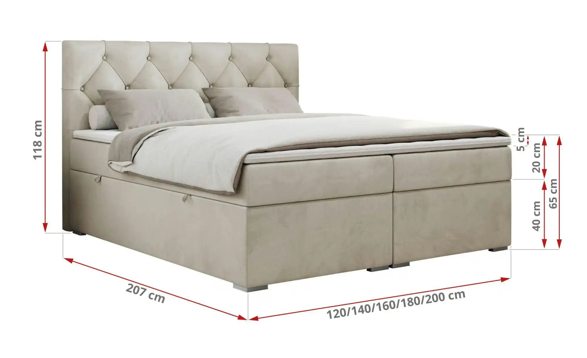 Boxbett mit Bettkasten Alda ¦ beige ¦ Maße (cm): B: 180 H: 118 Betten > Kom günstig online kaufen