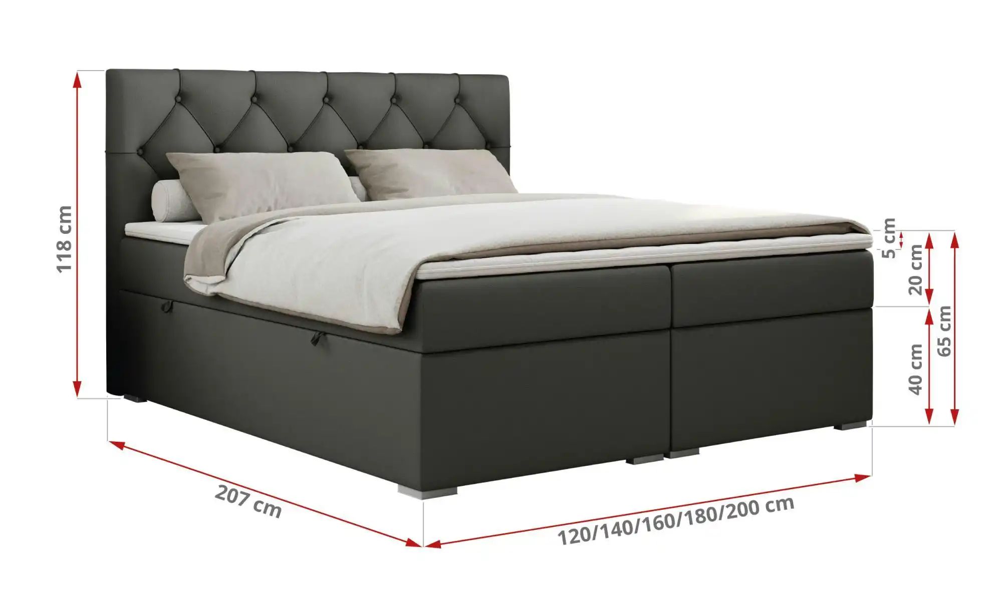 Thumbnail - Boxbett mit Bettkasten Alda ¦ grau ¦ Maße (cm): B: 140 H: 118 Betten > Komfortbetten - Höffner