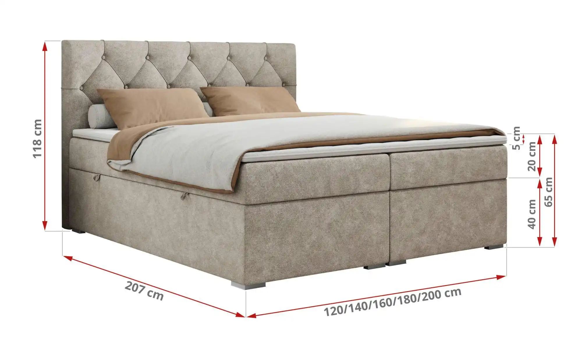 Boxbett mit Bettkasten Alda ¦ beige ¦ Maße (cm): B: 200 H: 118 Betten > Kom günstig online kaufen