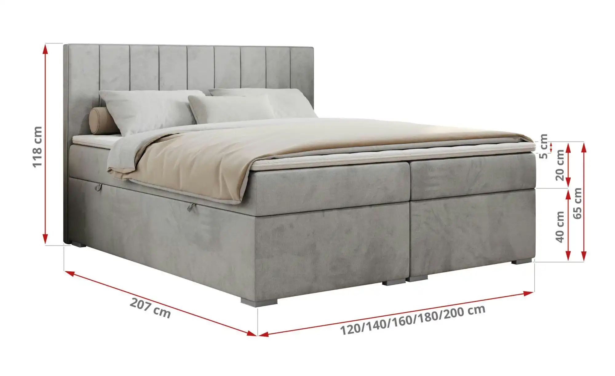 Boxbett mit Bettkasten Ally ¦ silber ¦ Maße (cm): B: 180 H: 118 Betten > Ko günstig online kaufen