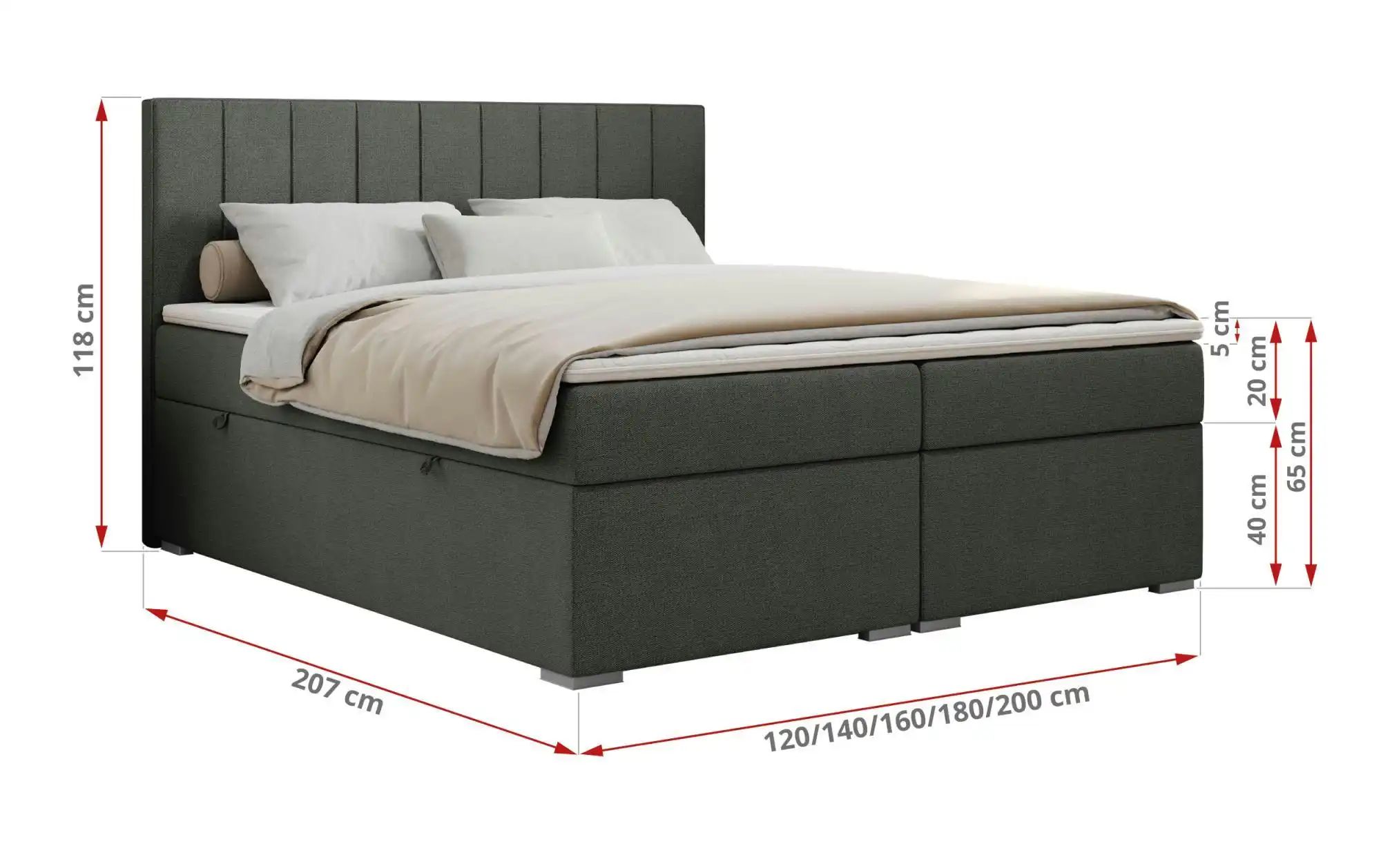 Boxbett mit Bettkasten Ally ¦ grau ¦ Maße (cm): B: 180 H: 118 Betten > Pols günstig online kaufen