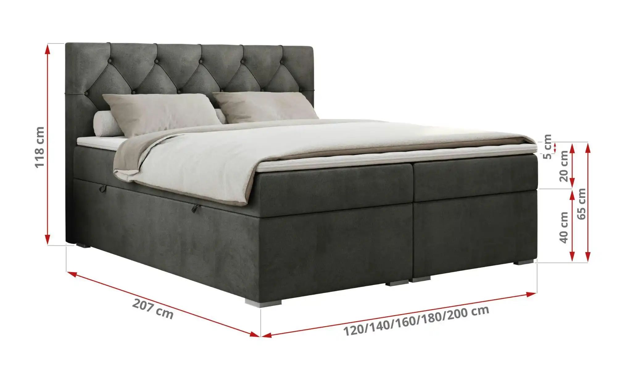 Boxbett mit Bettkasten Alda ¦ grau ¦ Maße (cm): B: 180 H: 118 Betten > Komf günstig online kaufen