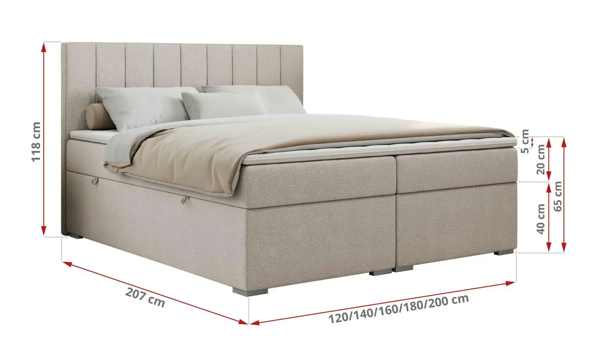 Boxbett mit Bettkasten Ally ¦ beige ¦ Maße (cm): B: 180 H: 118 Betten > Kom günstig online kaufen