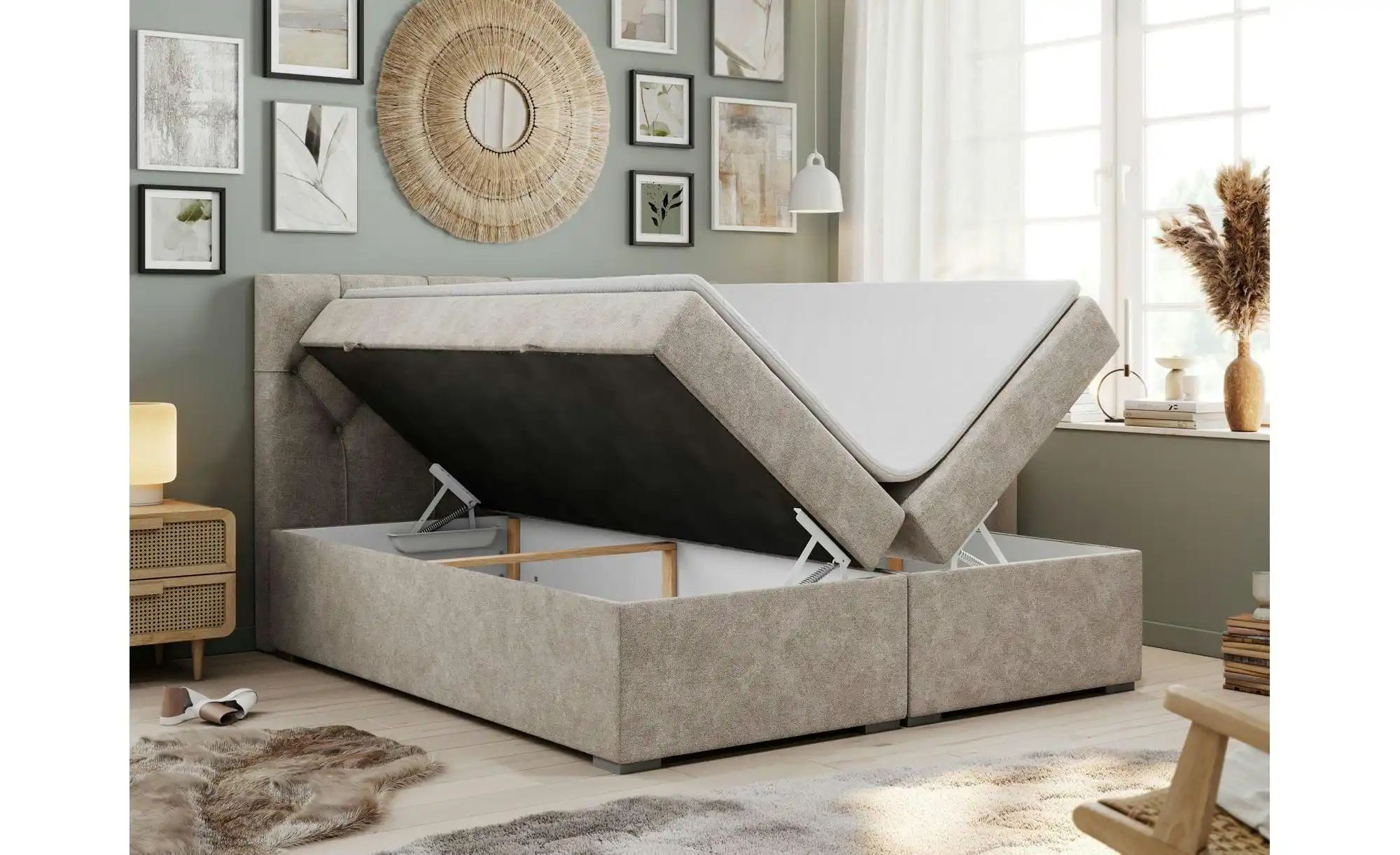 Boxbett mit Bettkasten Alda ¦ beige ¦ Maße (cm): B: 200 H: 118 Betten > Pol günstig online kaufen