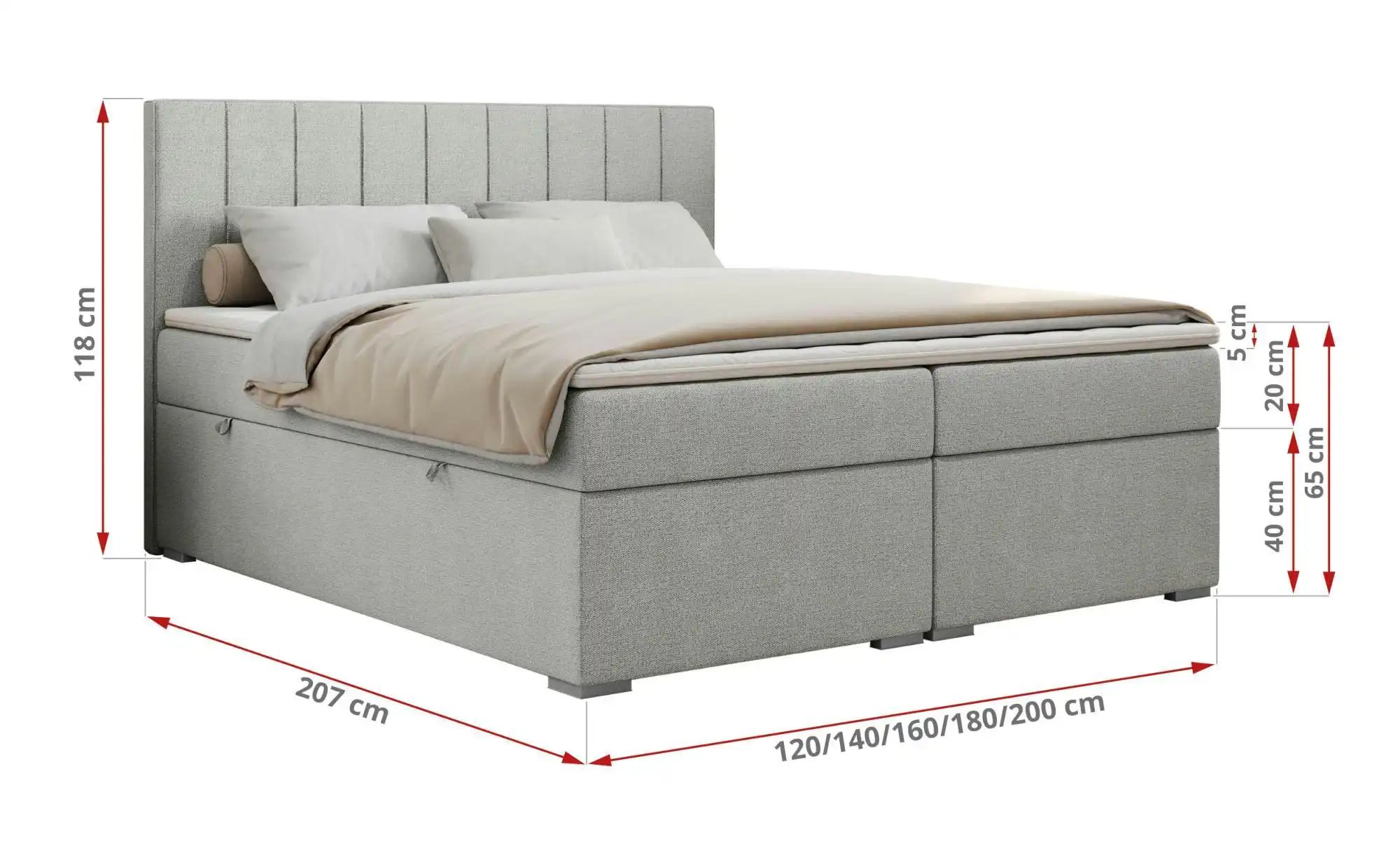 Boxbett mit Bettkasten Ally ¦ grau ¦ Maße (cm): B: 180 H: 118 Betten > Pols günstig online kaufen