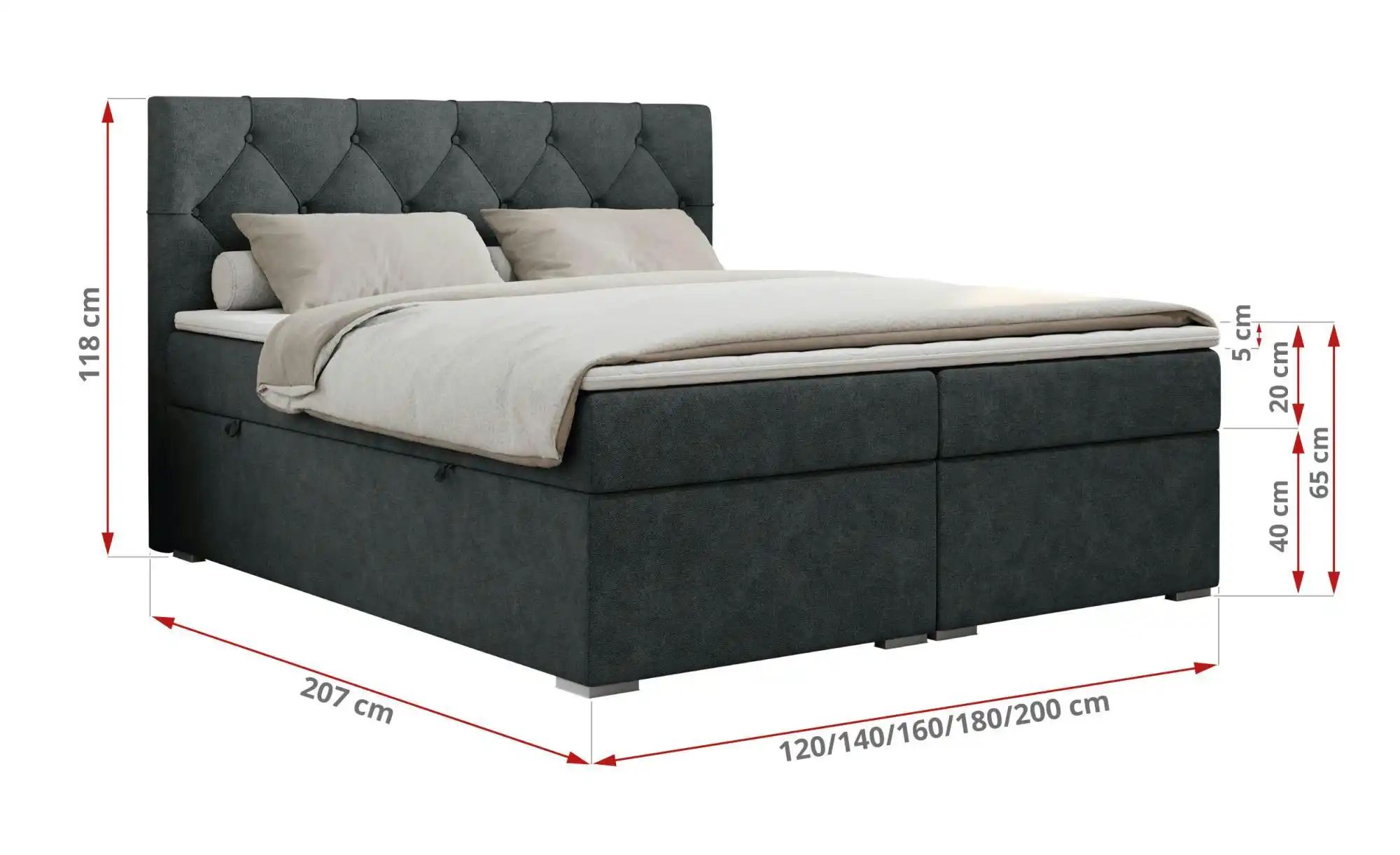 Thumbnail - Boxbett mit Bettkasten Alda ¦ grau ¦ Maße (cm): B: 180 H: 118 Betten > Komfortbetten - Höffner