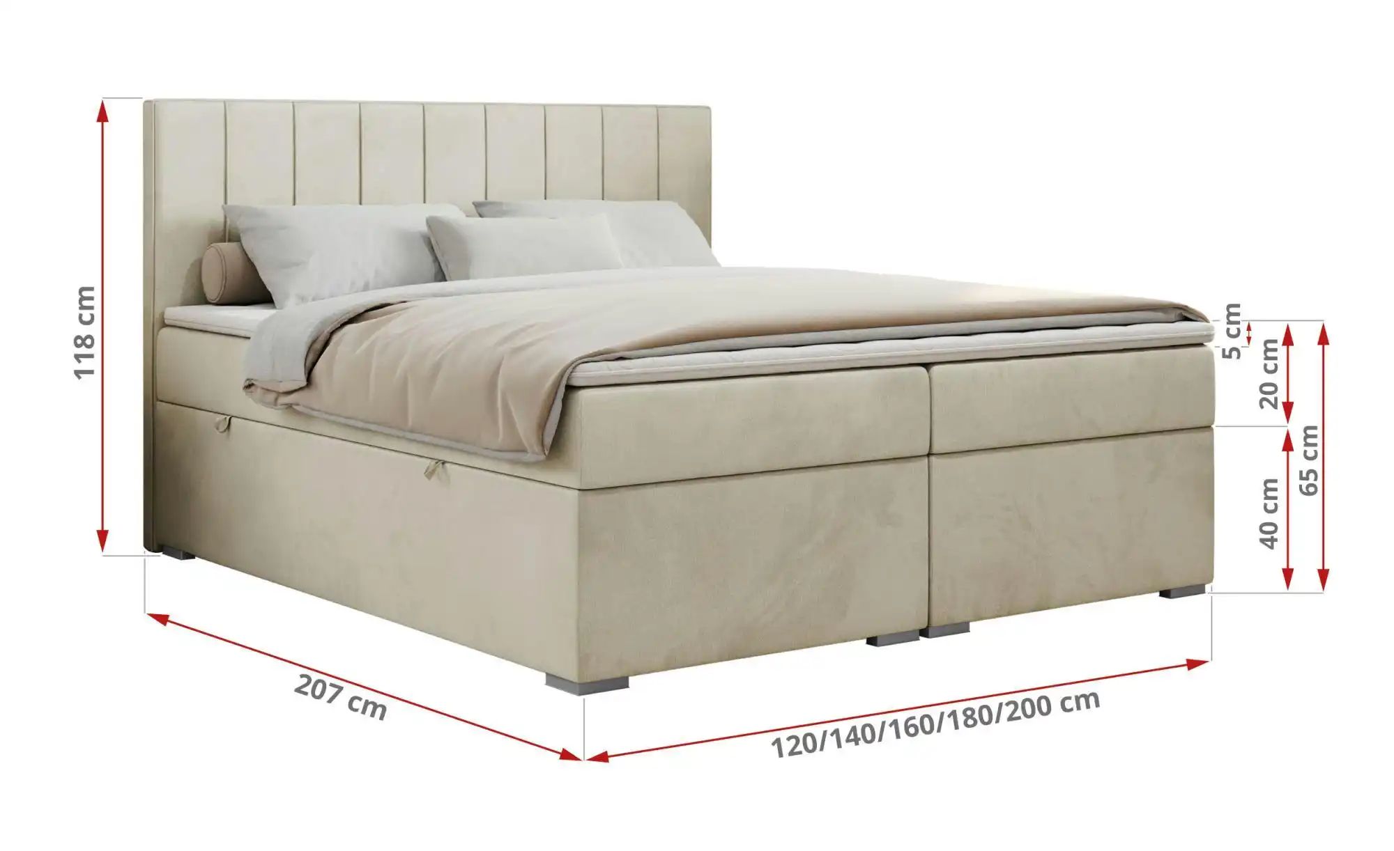 Boxbett mit Bettkasten Ally ¦ beige ¦ Maße (cm): B: 180 H: 118 Betten > Kom günstig online kaufen