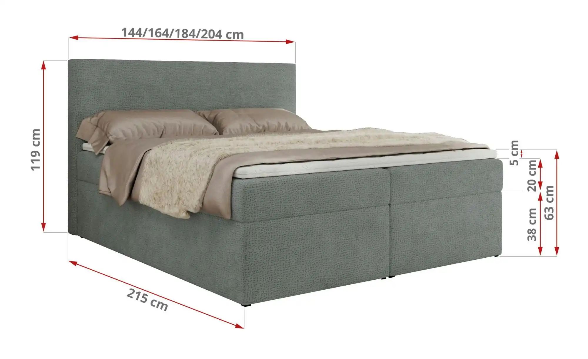 Boxbett mit Bettkasten Jaguar ¦ grau ¦ Maße (cm): B: 144 H: 119 Betten > Ko günstig online kaufen