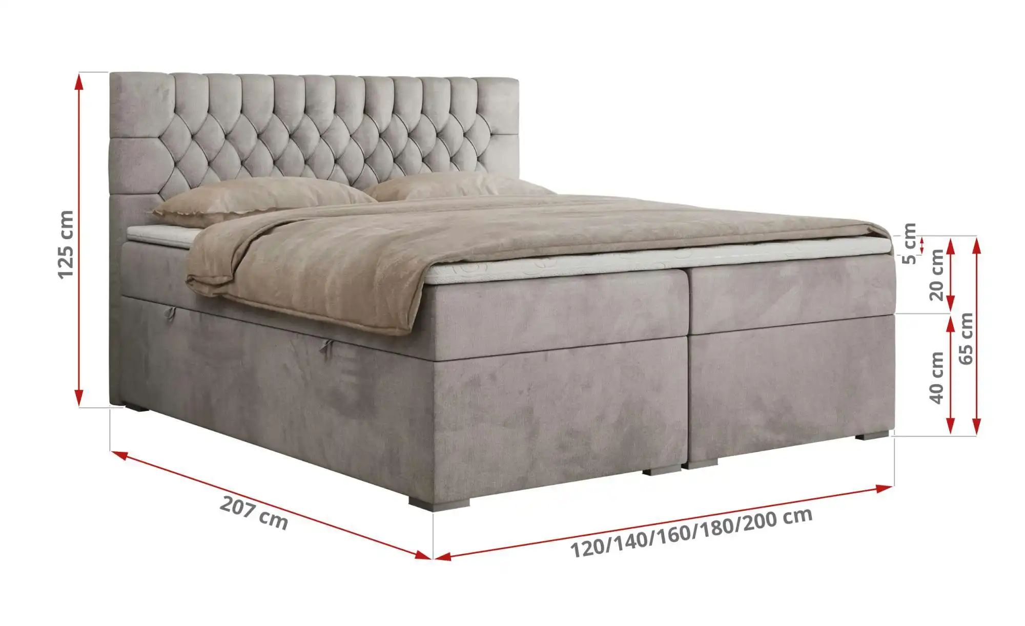 Boxbett mit Bettkasten Pera ¦ silber ¦ Maße (cm): B: 160 H: 125 Betten > Ko günstig online kaufen