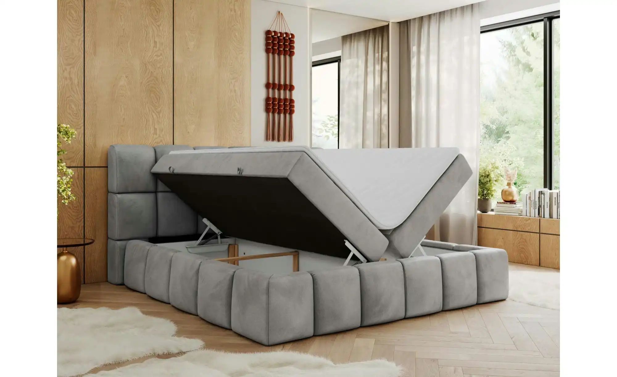 Boxbett mit Bettkasten Nira ¦ grau ¦ Maße (cm): B: 214 H: 113 Betten > Komf günstig online kaufen