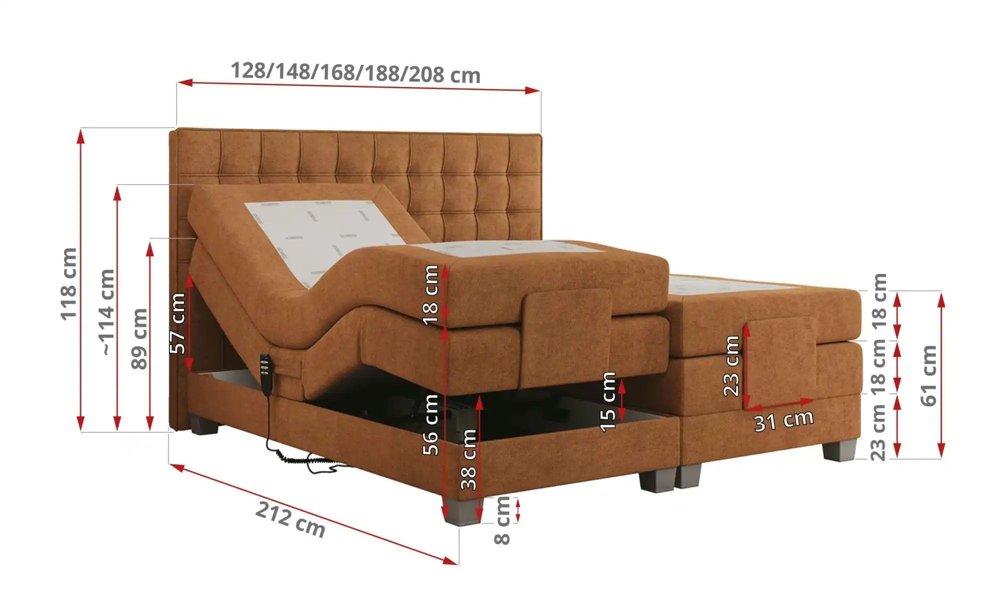 Motor Boxspringbett mit Bettkasten Elektro ¦ orange ¦ Maße (cm): B: 148 H: günstig online kaufen