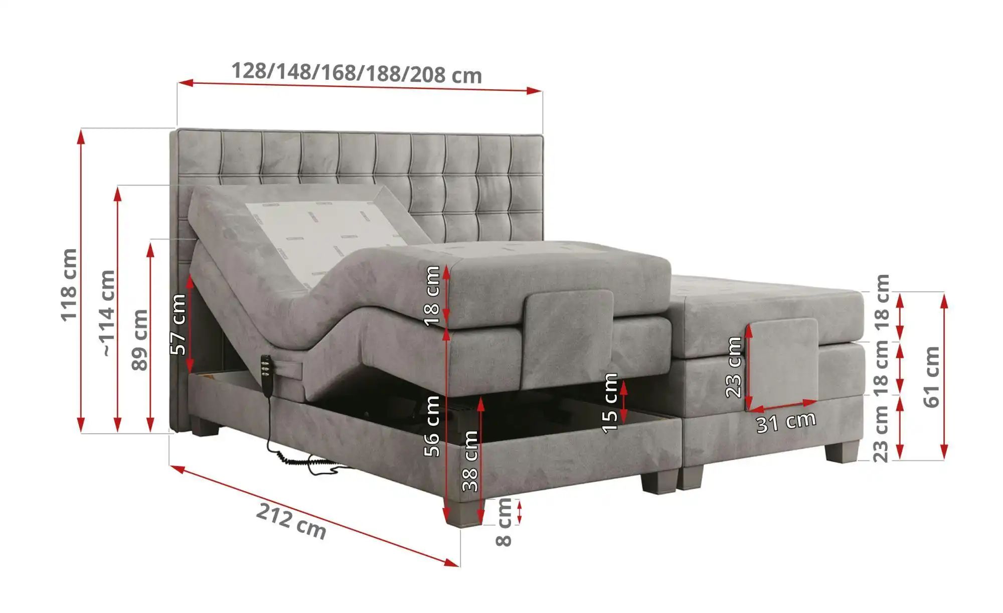 Motor Boxspringbett mit Bettkasten Elektro ¦ grau ¦ Maße (cm): B: 148 H: 11 günstig online kaufen