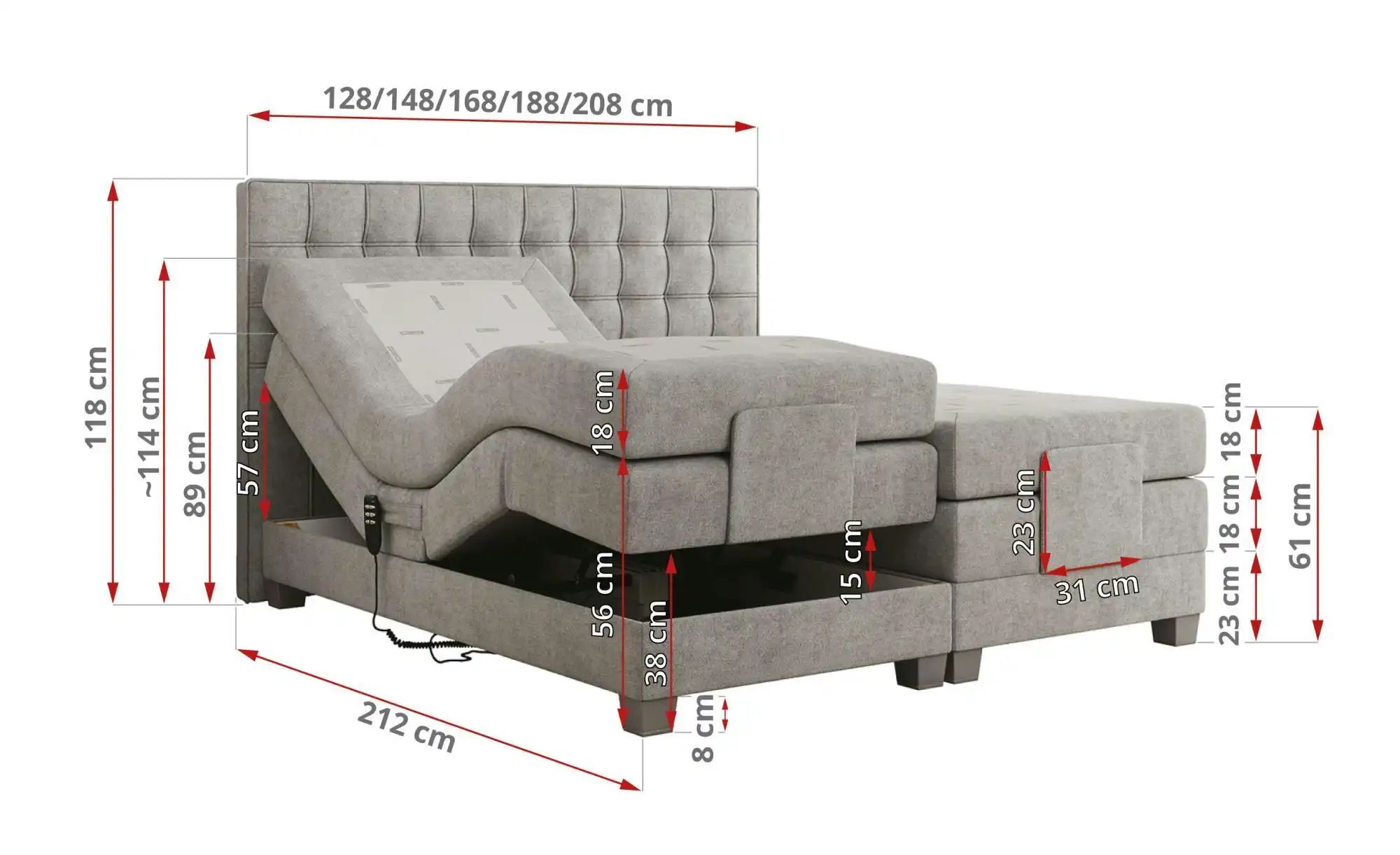 Motor Boxspringbett mit Bettkasten Elektro ¦ grau ¦ Maße (cm): B: 168 H: 11 günstig online kaufen