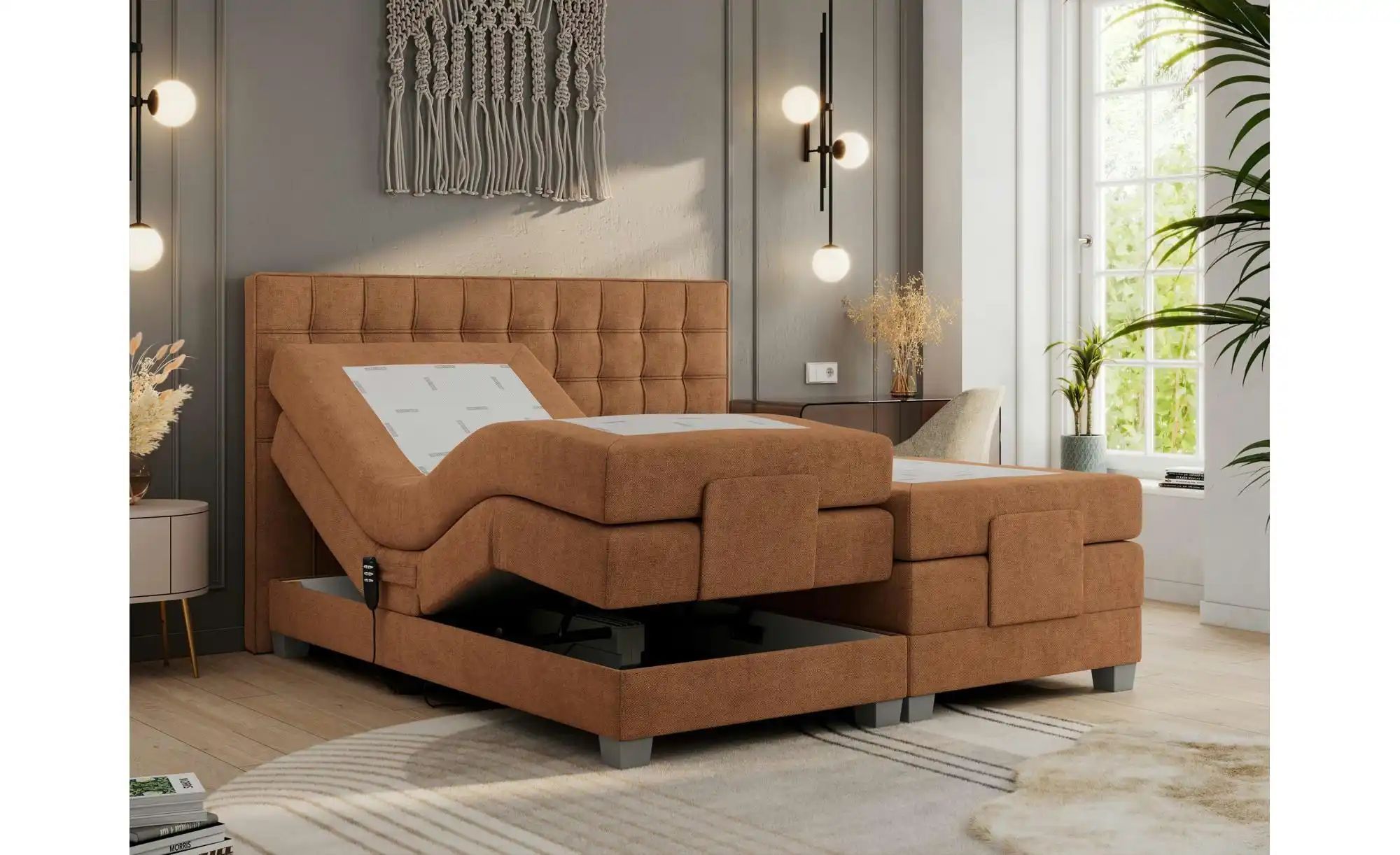 Motor Boxspringbett mit Bettkasten Elektro ¦ orange ¦ Maße (cm): B: 208 H: günstig online kaufen