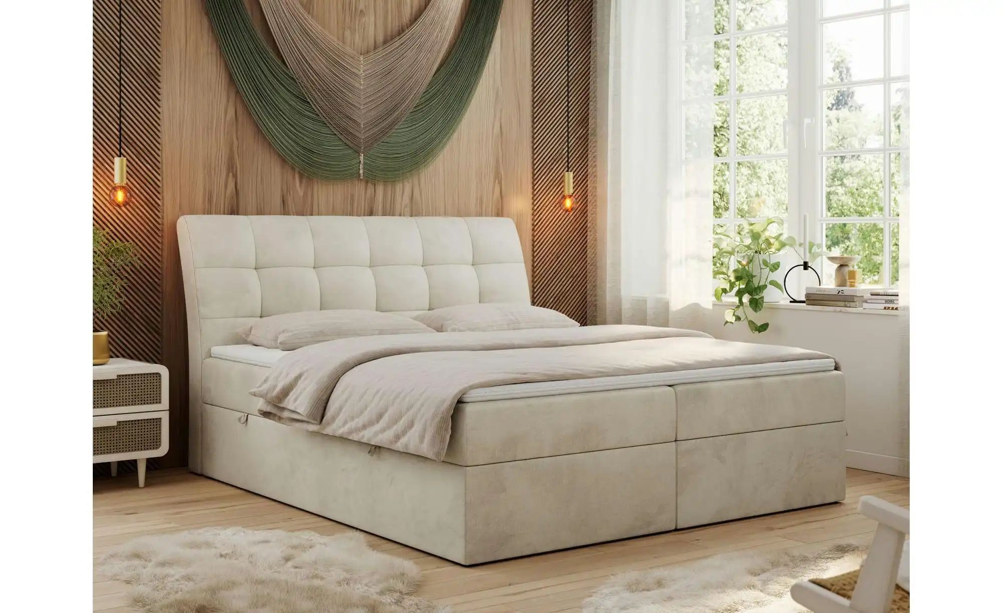 Boxbett mit Bettkasten Diegos ¦ beige ¦ Maße (cm): B: 160 H: 118 Betten > K günstig online kaufen
