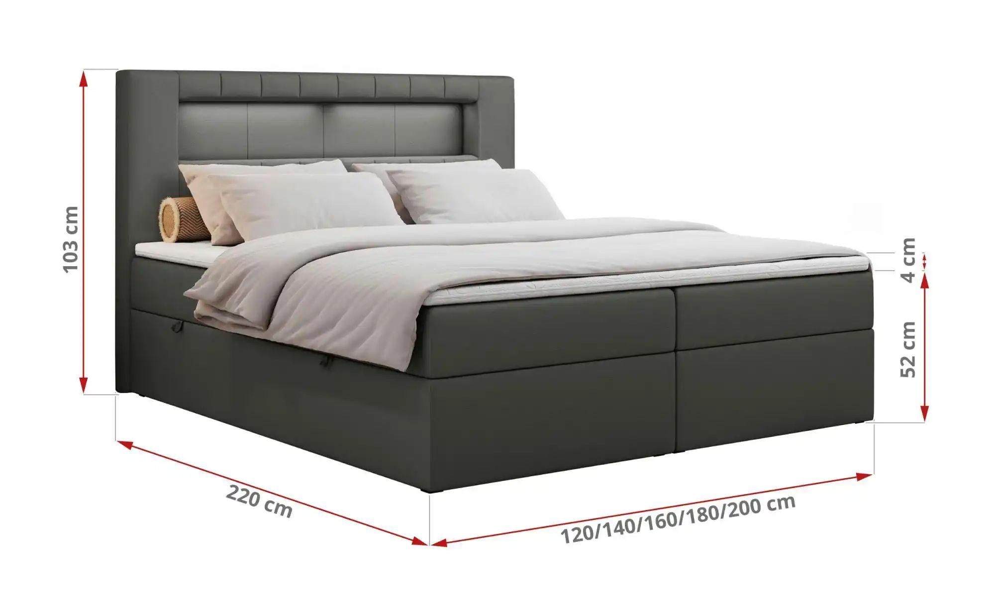 Thumbnail - Boxbett mit Bettkasten Gold 5 ¦ grau ¦ Maße (cm): B: 120 H: 103 Betten > Komfortbetten - Höffner