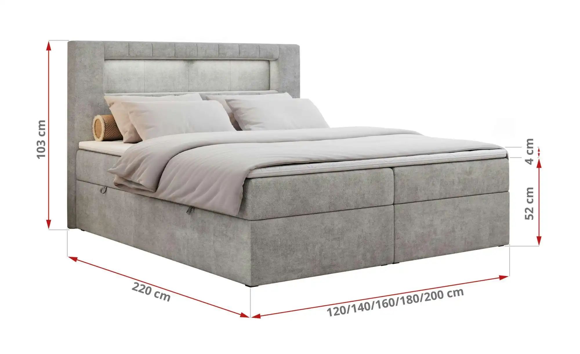 Boxbett mit Bettkasten Gold 5 ¦ grau ¦ Maße (cm): B: 180 H: 103 Betten > Po günstig online kaufen