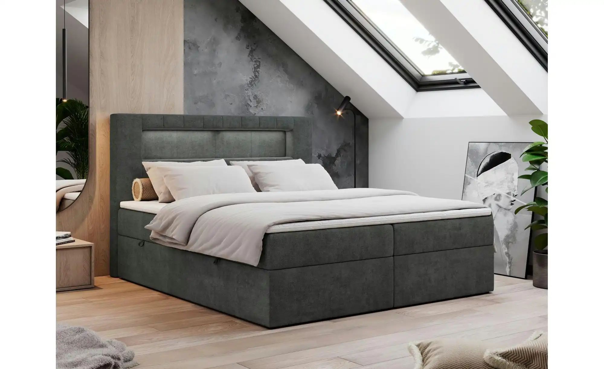 Boxbett mit Bettkasten Gold 5 ¦ grau ¦ Maße (cm): B: 200 H: 103 Betten > Ko günstig online kaufen