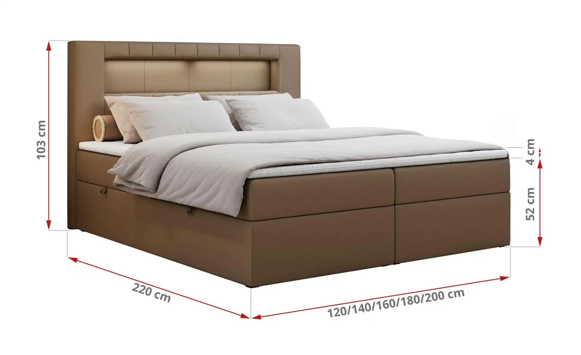 Boxbett mit Bettkasten Gold 5 ¦ braun ¦ Maße (cm): H: 103 Betten > Komfortb günstig online kaufen