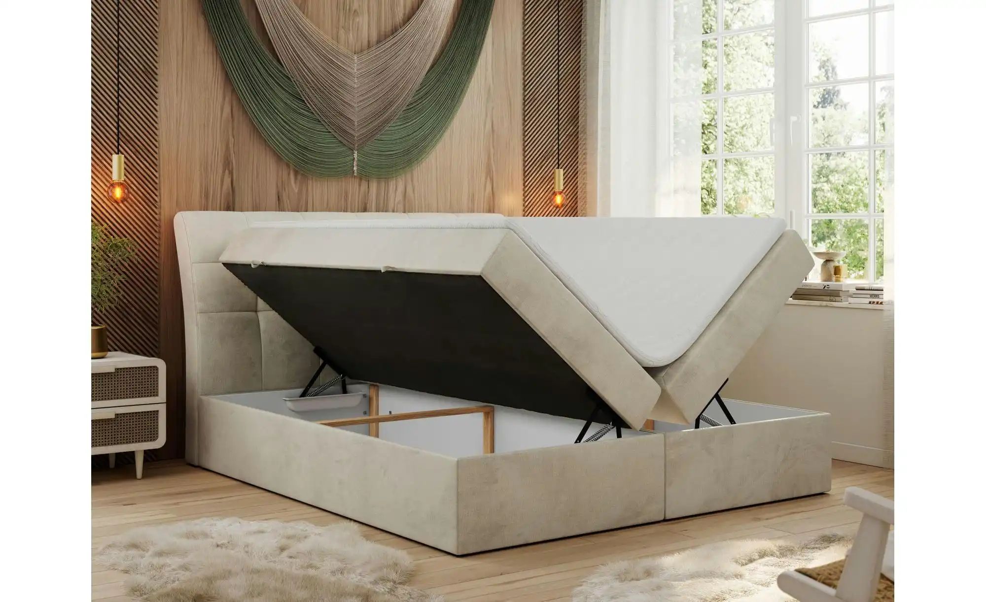 Boxbett mit Bettkasten Diegos ¦ beige ¦ Maße (cm): B: 140 H: 118 Betten > K günstig online kaufen