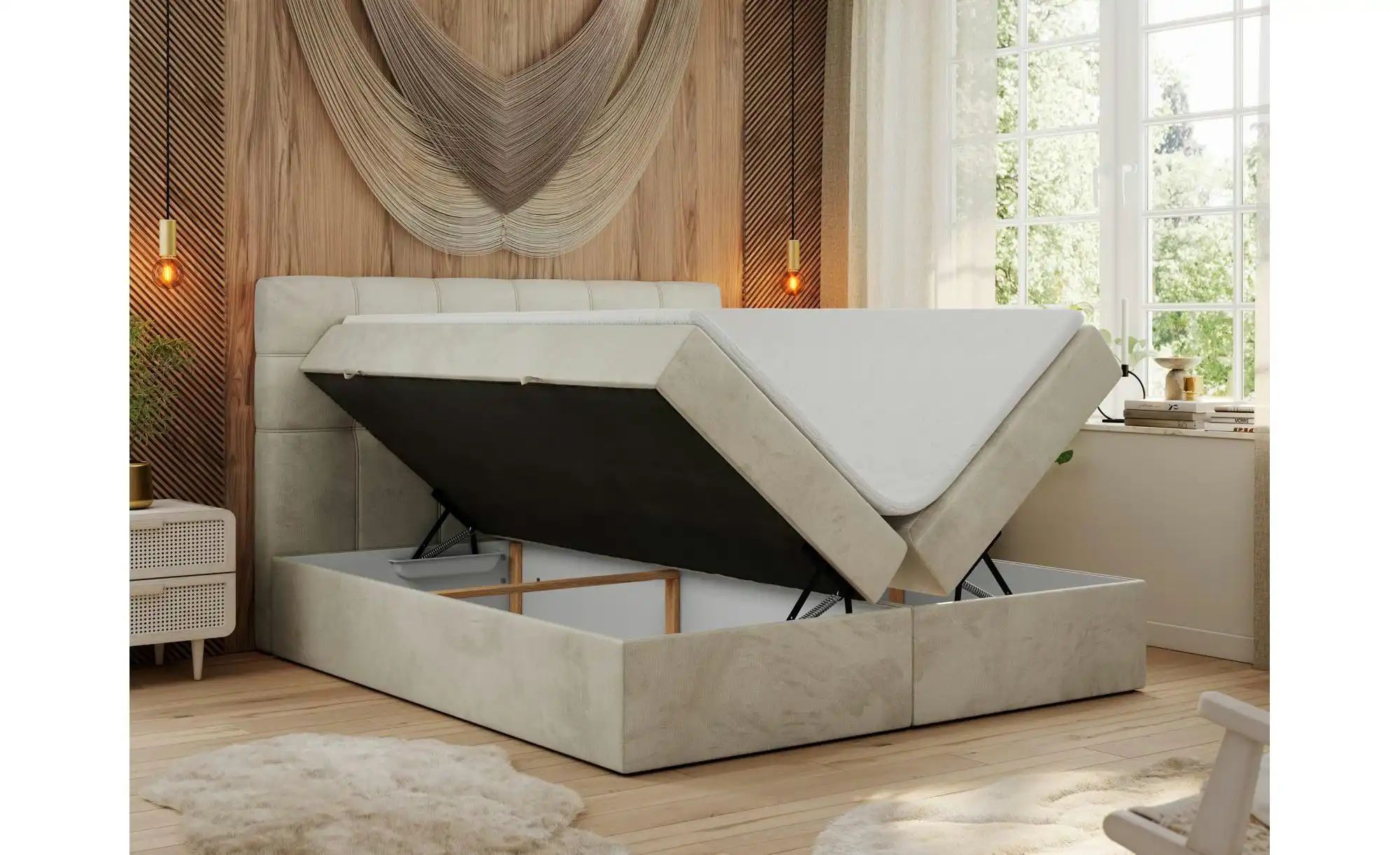Boxbett mit Bettkasten Erni ¦ beige ¦ Maße (cm): H: 110 Betten > Komfortbet günstig online kaufen