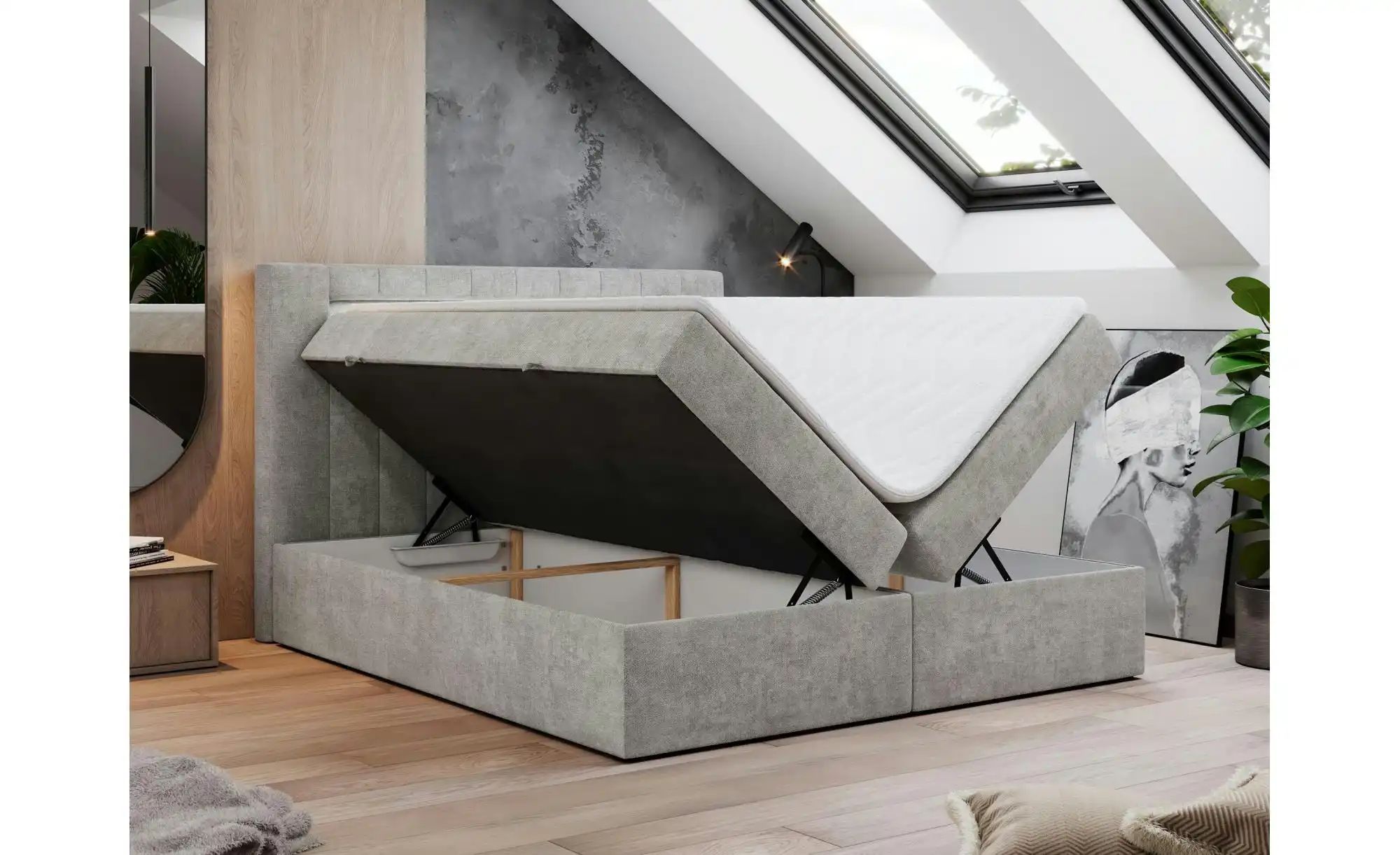 Boxbett mit Bettkasten Gold 5 ¦ grau ¦ Maße (cm): B: 140 H: 103 Betten > Ko günstig online kaufen