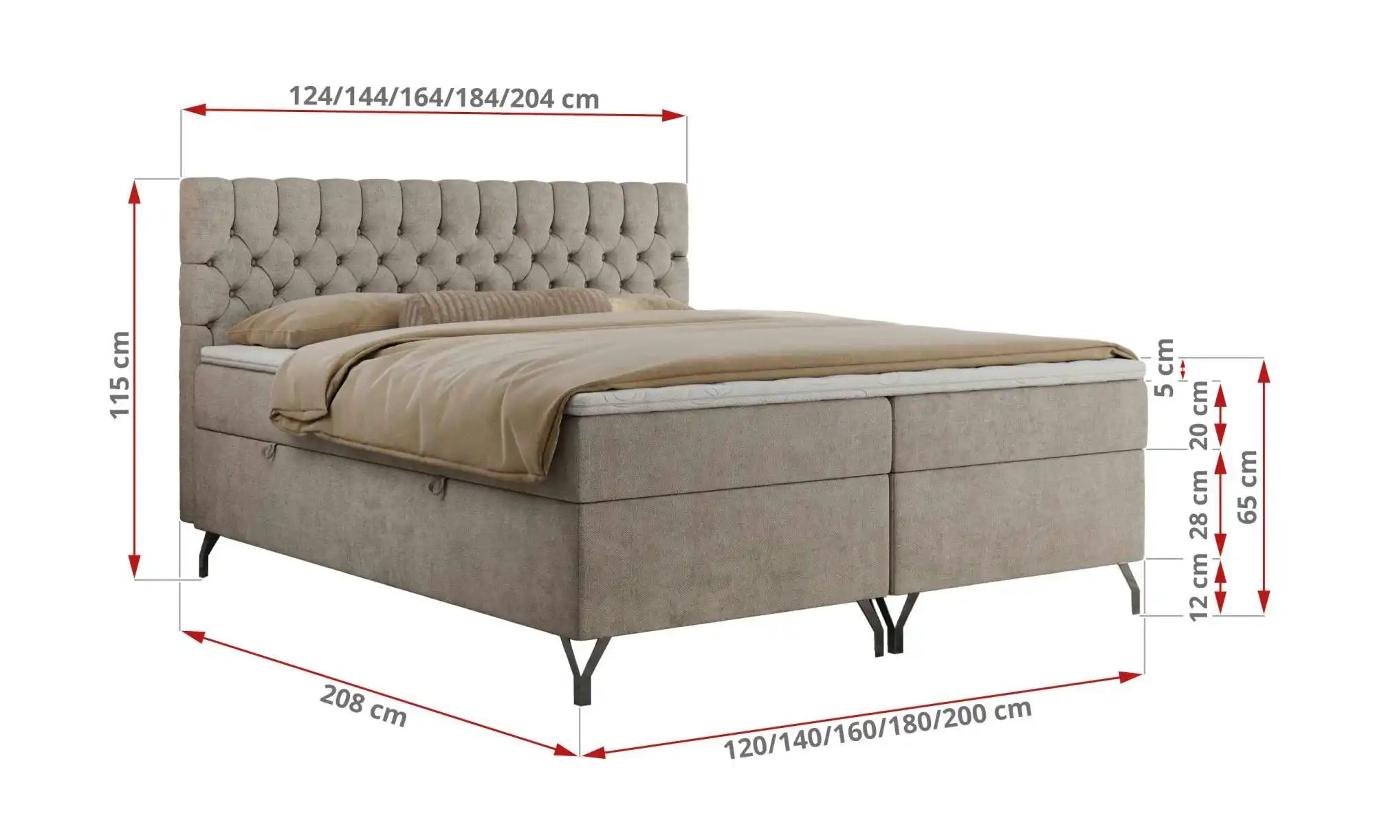 Boxbett mit Bettkasten Grimaldi ¦ beige ¦ Maße (cm): H: 115 Betten > Komfor günstig online kaufen