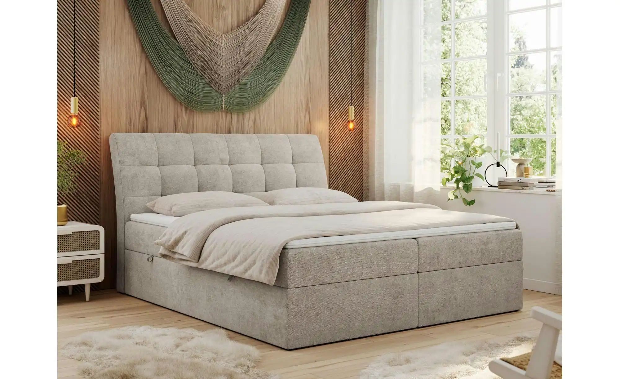 Boxbett mit Bettkasten Diegos ¦ beige ¦ Maße (cm): H: 118 Betten > Komfortb günstig online kaufen