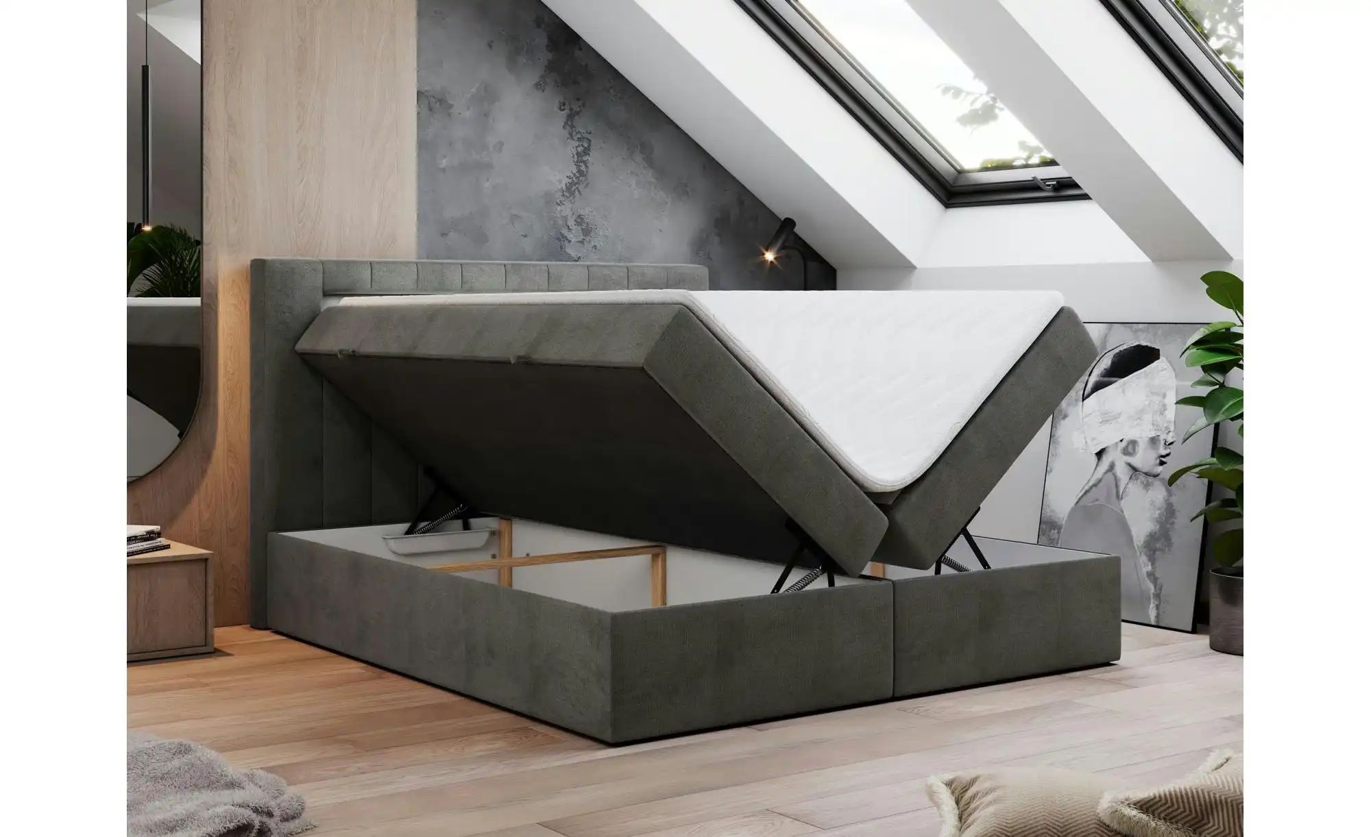 Boxbett mit Bettkasten Gold 5 ¦ grau ¦ Maße (cm): H: 103 Betten > Komfortbe günstig online kaufen