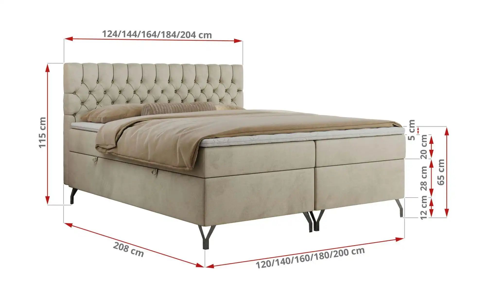 Boxbett mit Bettkasten Grimaldi ¦ beige ¦ Maße (cm): H: 115 Betten > Komfor günstig online kaufen