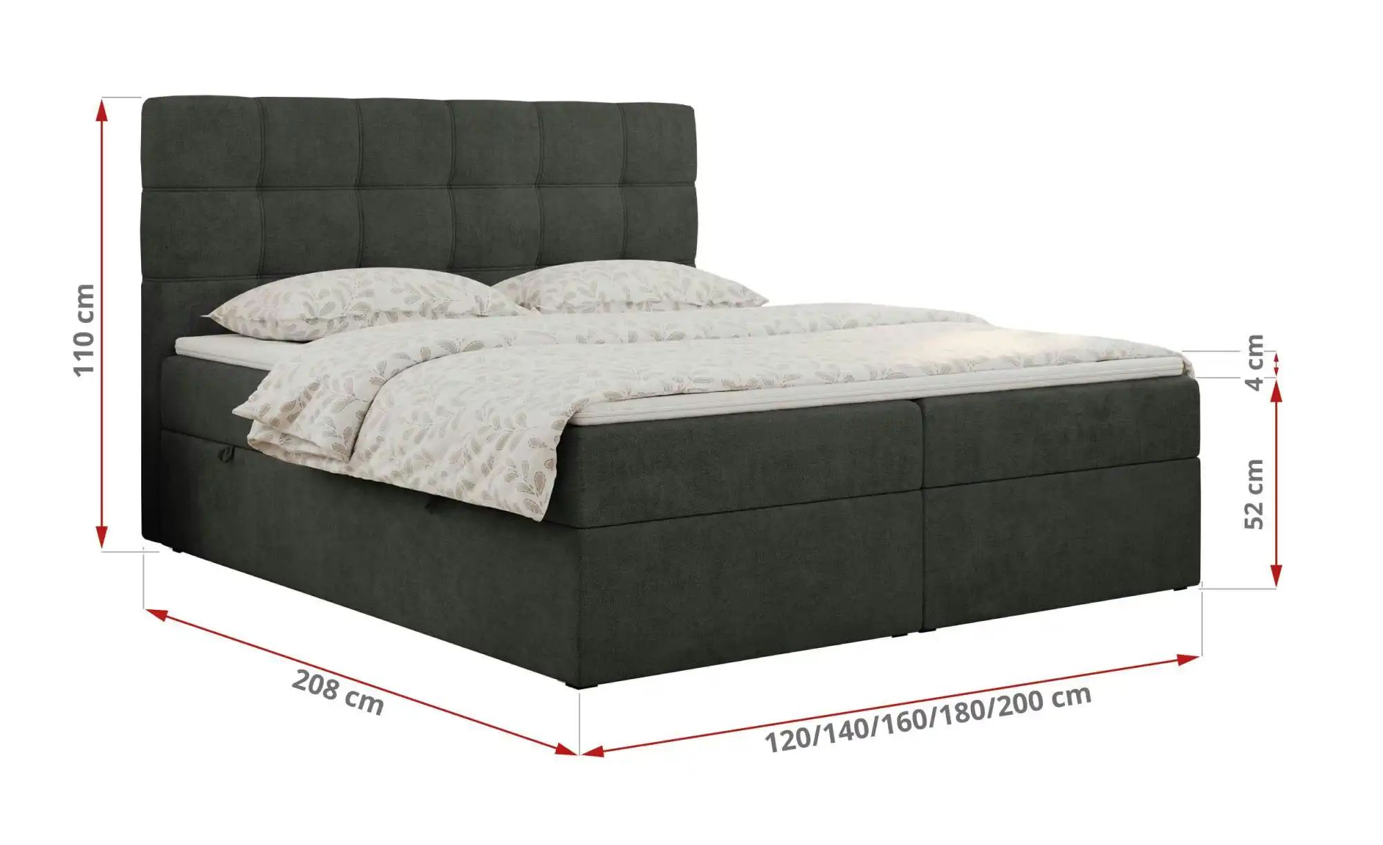 Thumbnail - Boxbett mit Bettkasten Erni ¦ grau ¦ Maße (cm): H: 110 Betten > Komfortbetten - Höffner