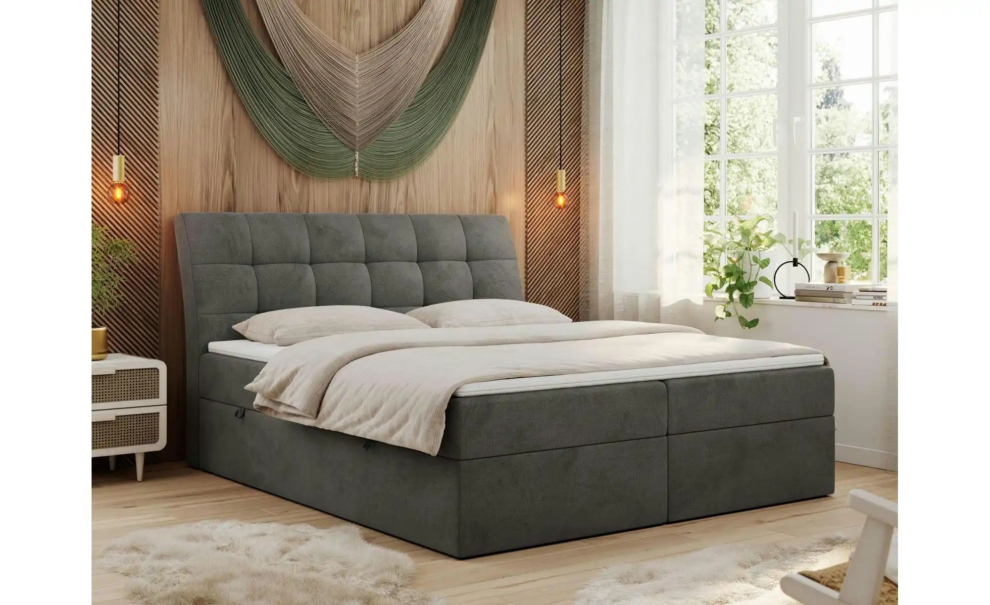 Boxbett mit Bettkasten Diegos ¦ grau ¦ Maße (cm): H: 118 Betten > Polsterbe günstig online kaufen