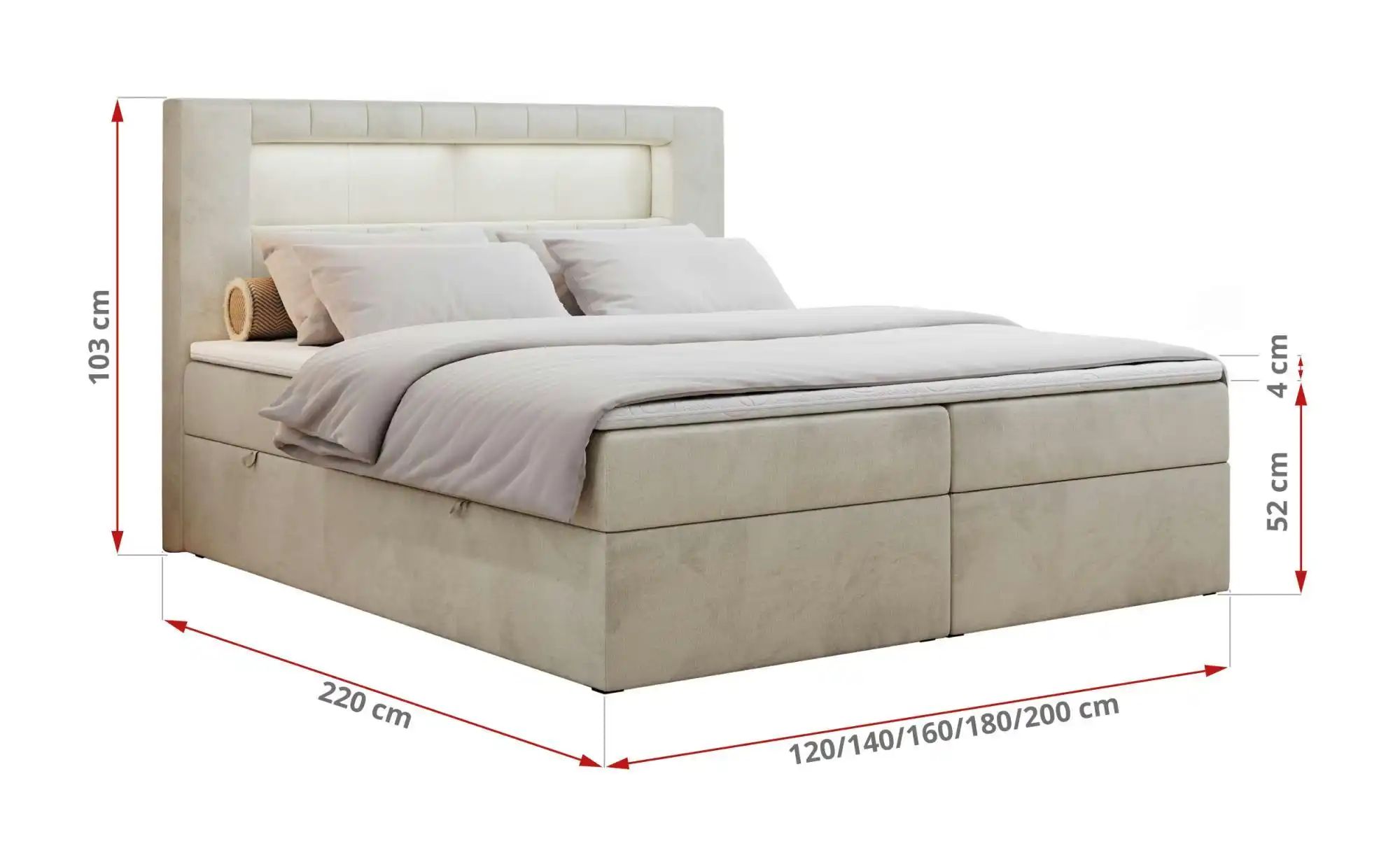 Boxbett mit Bettkasten Gold 5 ¦ beige ¦ Maße (cm): H: 103 Betten > Komfortb günstig online kaufen