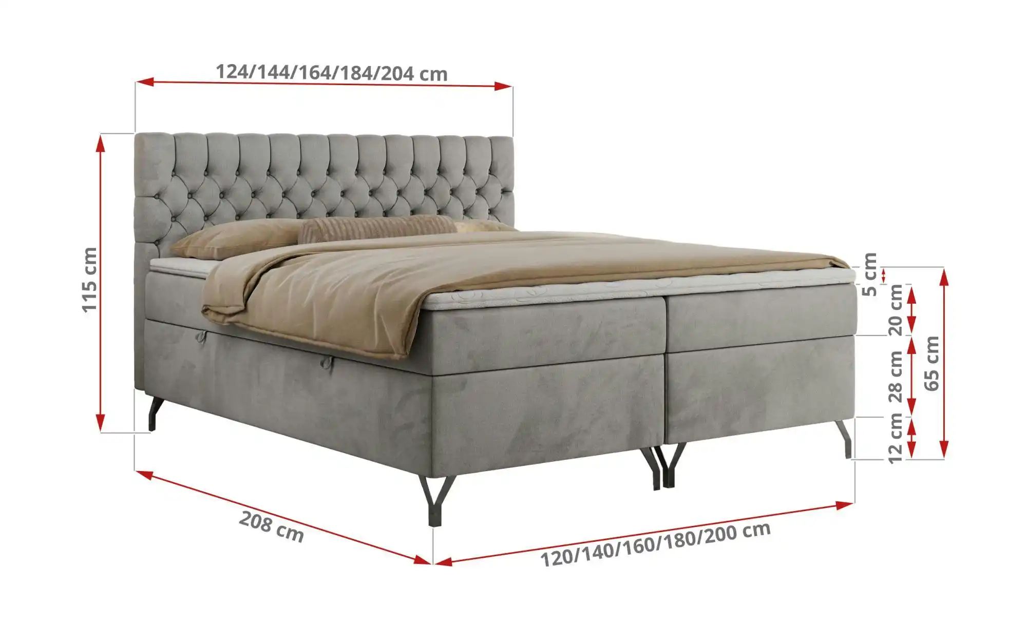 Boxbett mit Bettkasten Grimaldi ¦ grau ¦ Maße (cm): H: 115 Betten > Komfort günstig online kaufen