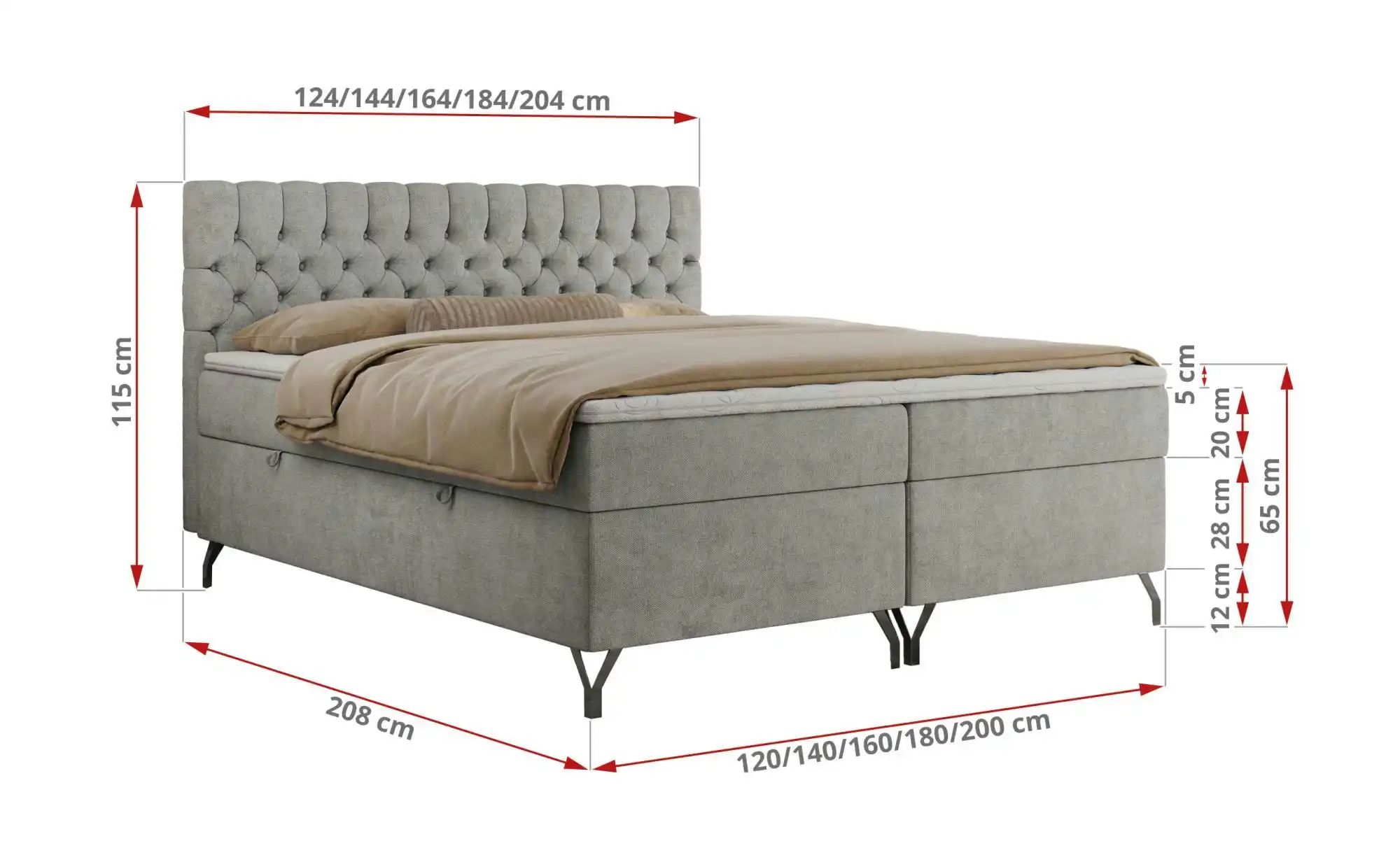 Boxbett mit Bettkasten Grimaldi ¦ grau ¦ Maße (cm): H: 115 Betten > Komfort günstig online kaufen