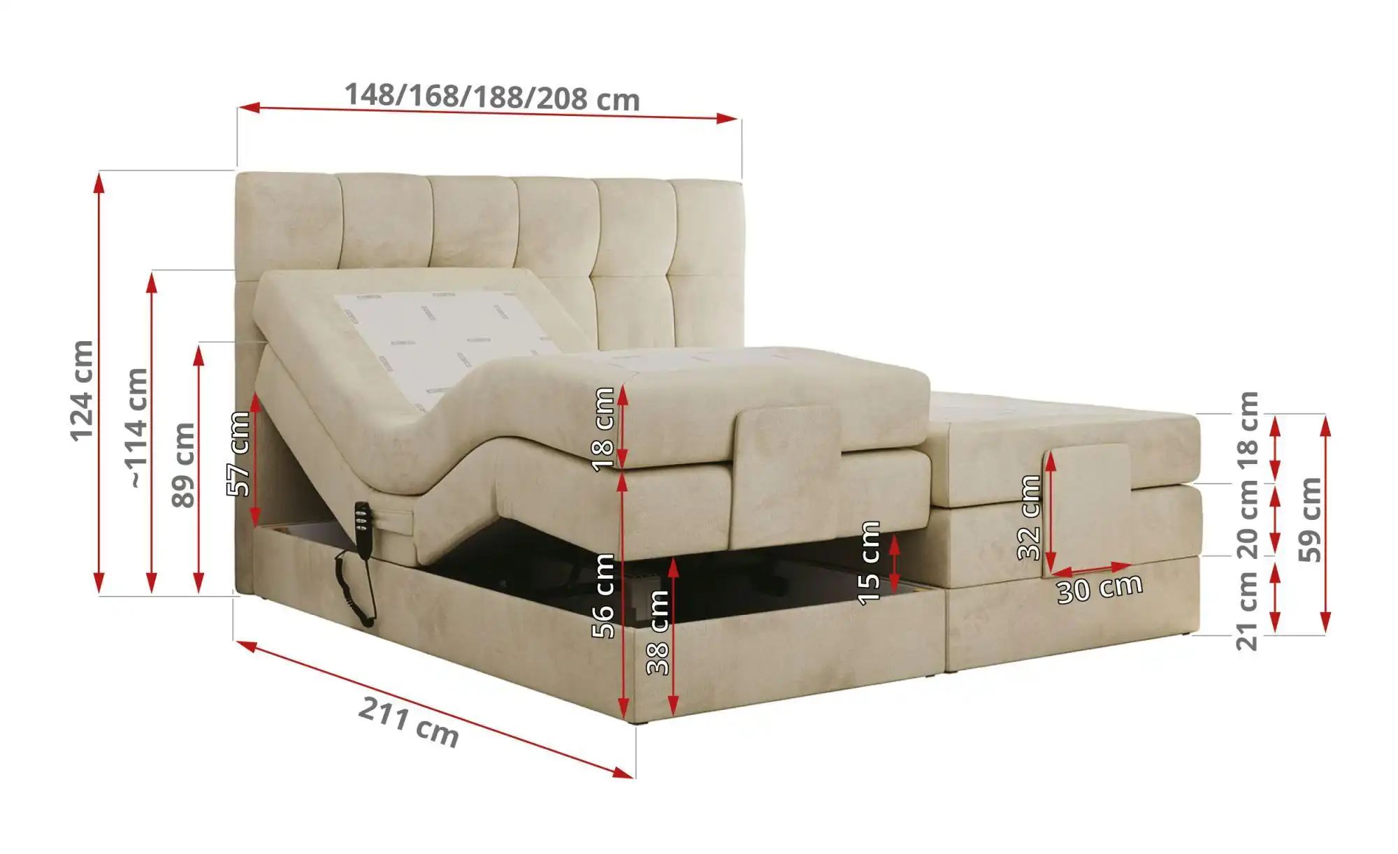 Motor Boxspringbett mit Bettkasten Vittoria ¦ beige ¦ Maße (cm): B: 168 H: günstig online kaufen