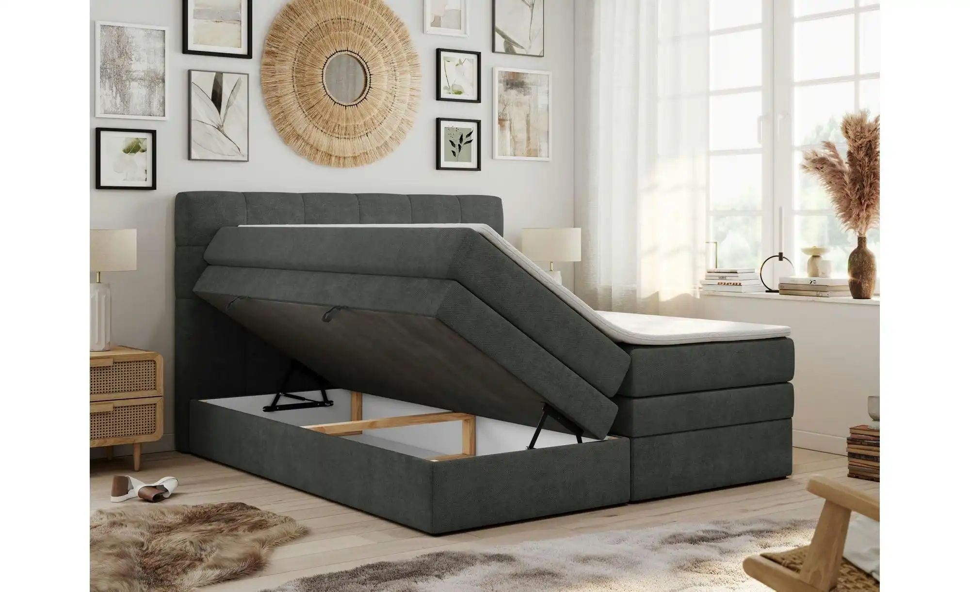 Boxspringbett mit Bettkasten Luka King ¦ grau ¦ Maße (cm): B: 160 H: 110 Be günstig online kaufen
