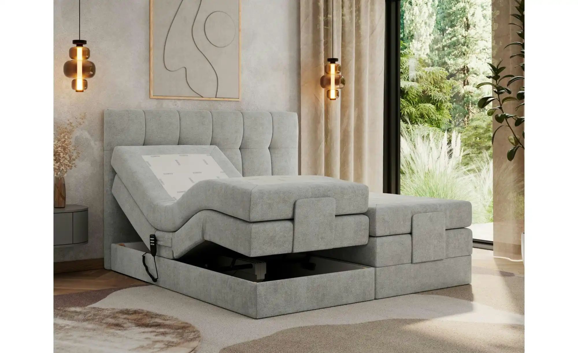 Motor Boxspringbett mit Bettkasten Vittoria ¦ grau ¦ Maße (cm): B: 208 H: 1 günstig online kaufen