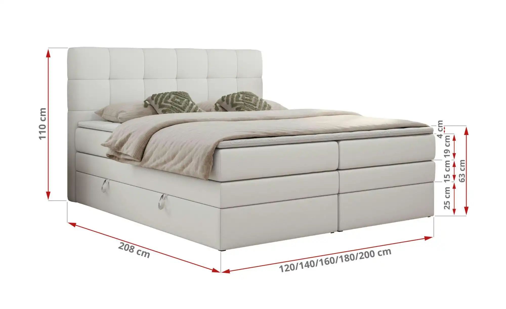 Boxspringbett mit Bettkasten Luka King ¦ weiß ¦ Maße (cm): B: 160 H: 110 Be günstig online kaufen