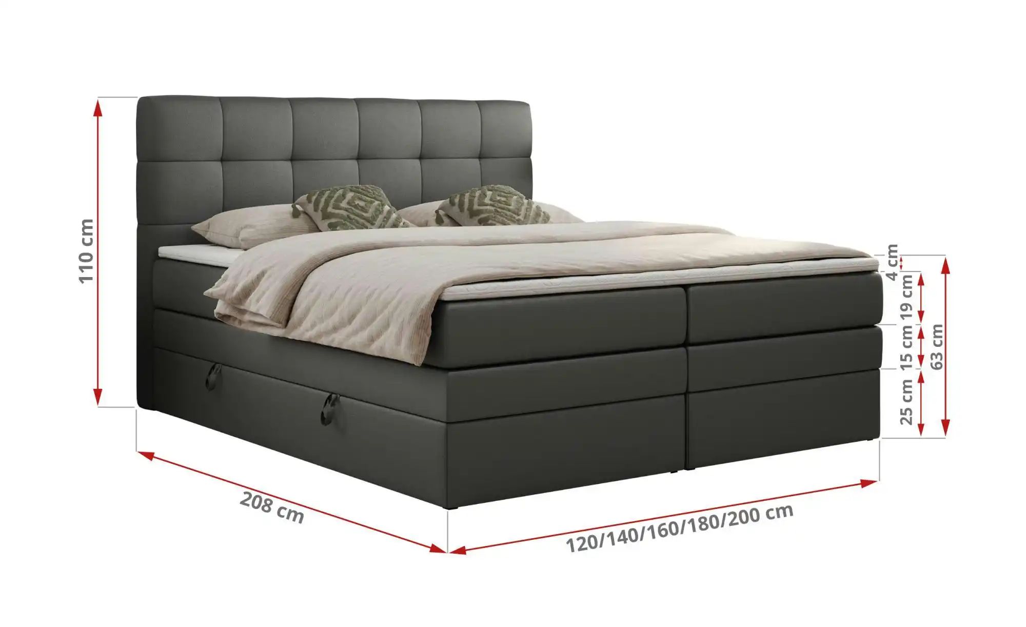 Boxspringbett mit Bettkasten Luka King ¦ grau ¦ Maße (cm): B: 140 H: 110 Be günstig online kaufen