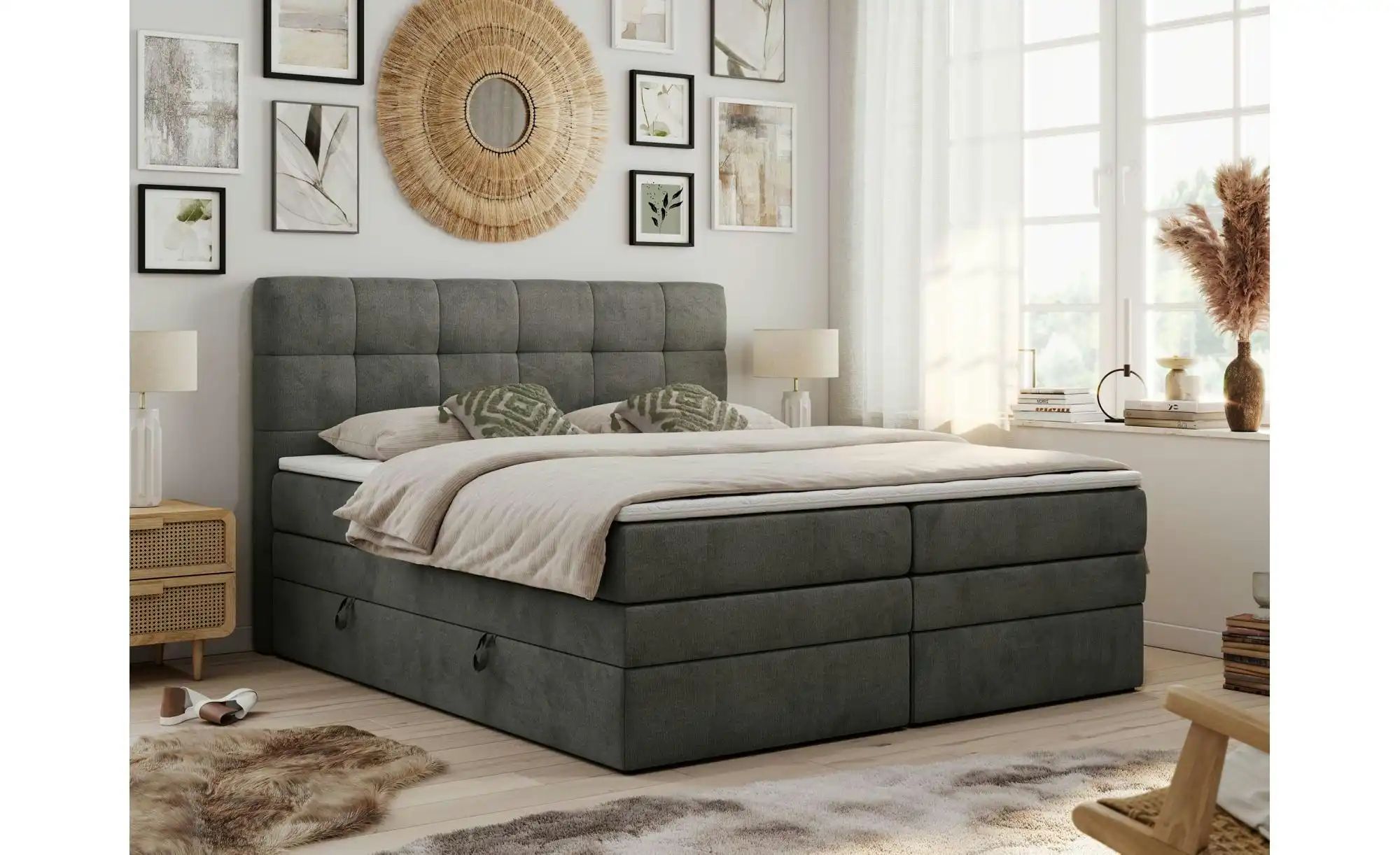 Boxspringbett mit Bettkasten Luka King ¦ grau ¦ Maße (cm): B: 180 H: 110 Be günstig online kaufen